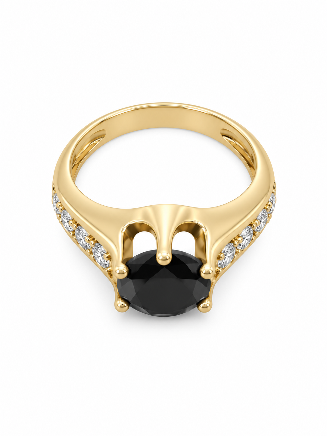 14KT Yellow Gold 0.40 CTW 2.00 STW Black Diamond Ring [K33H]
