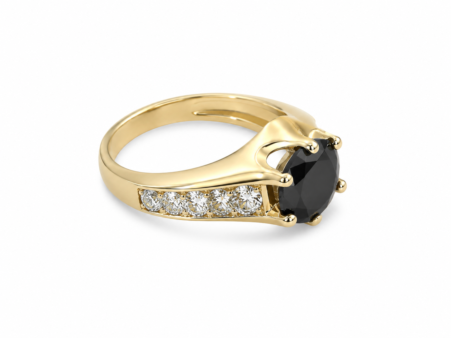 14KT Yellow Gold 0.40 CTW 2.00 STW Black Diamond Ring [K33H]