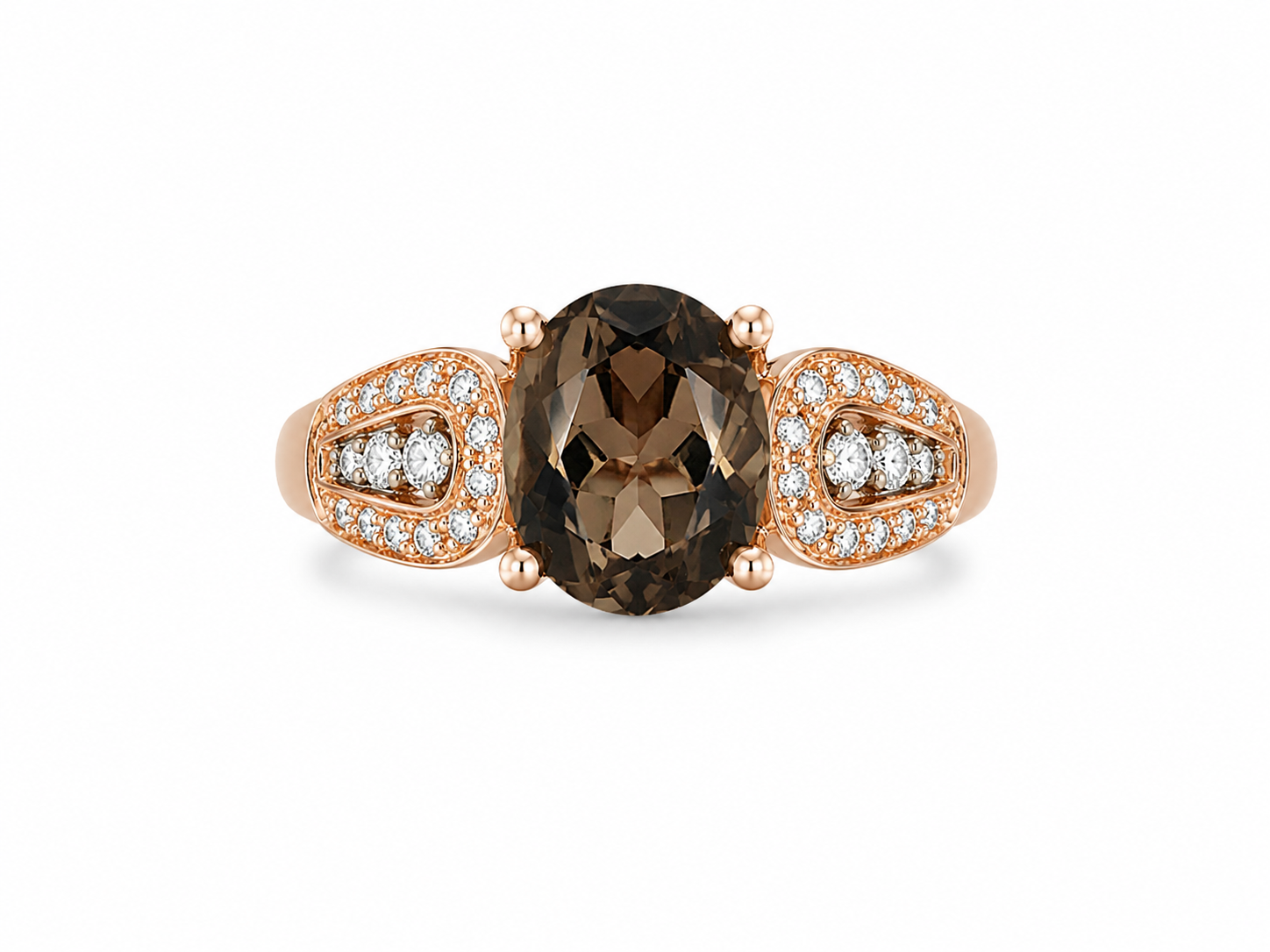 14KT Rose Gold 0.25 CTW 1.30 STW Smokey Quartz Diamond Ring [K15H]