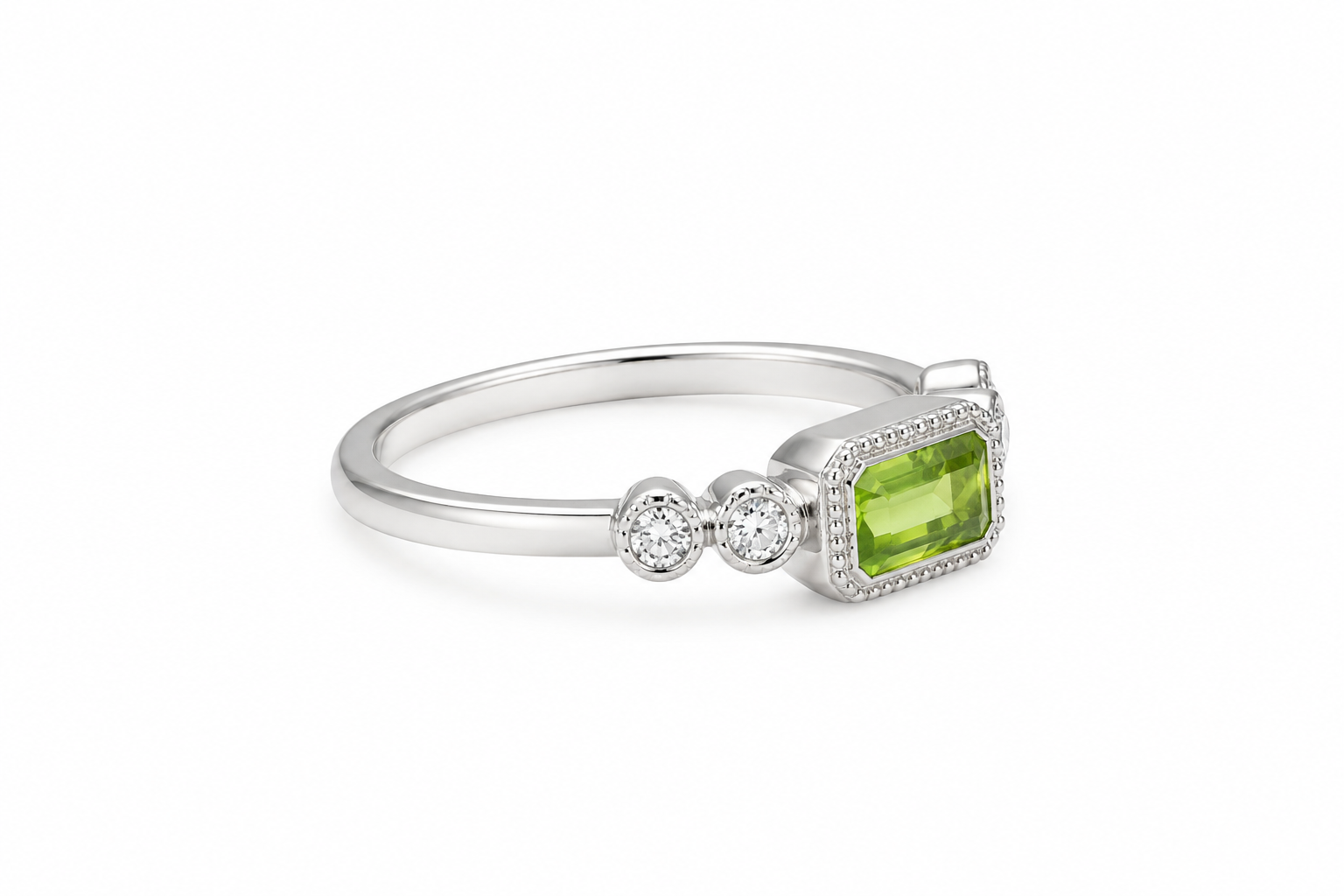 14KT White Gold 0.12 CTW 0.62 STW Peridot Diamond Ring  [K1T]