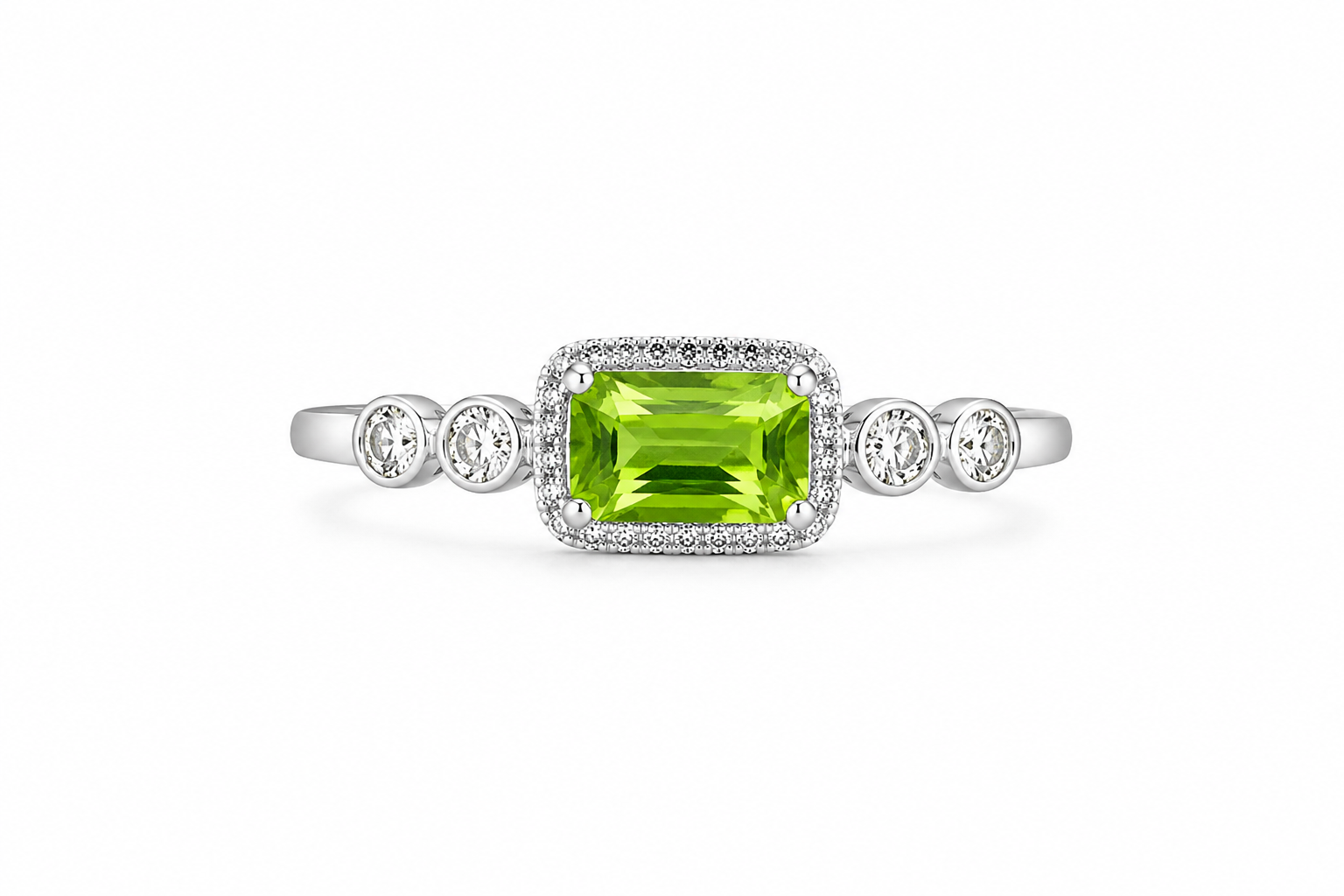 14KT White Gold 0.12 CTW 0.62 STW Peridot Diamond Ring [K1T]