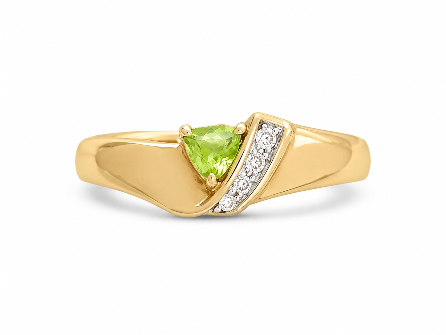 10KT Yellow Gold 0.01 CTW 0.12 STW Peridot Diamond Ring [K5H]