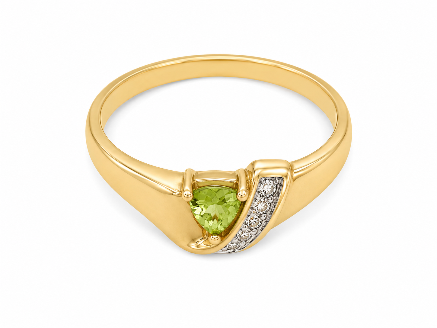 10KT Yellow Gold 0.01 CTW 0.12 STW Peridot Diamond Ring [K5H]