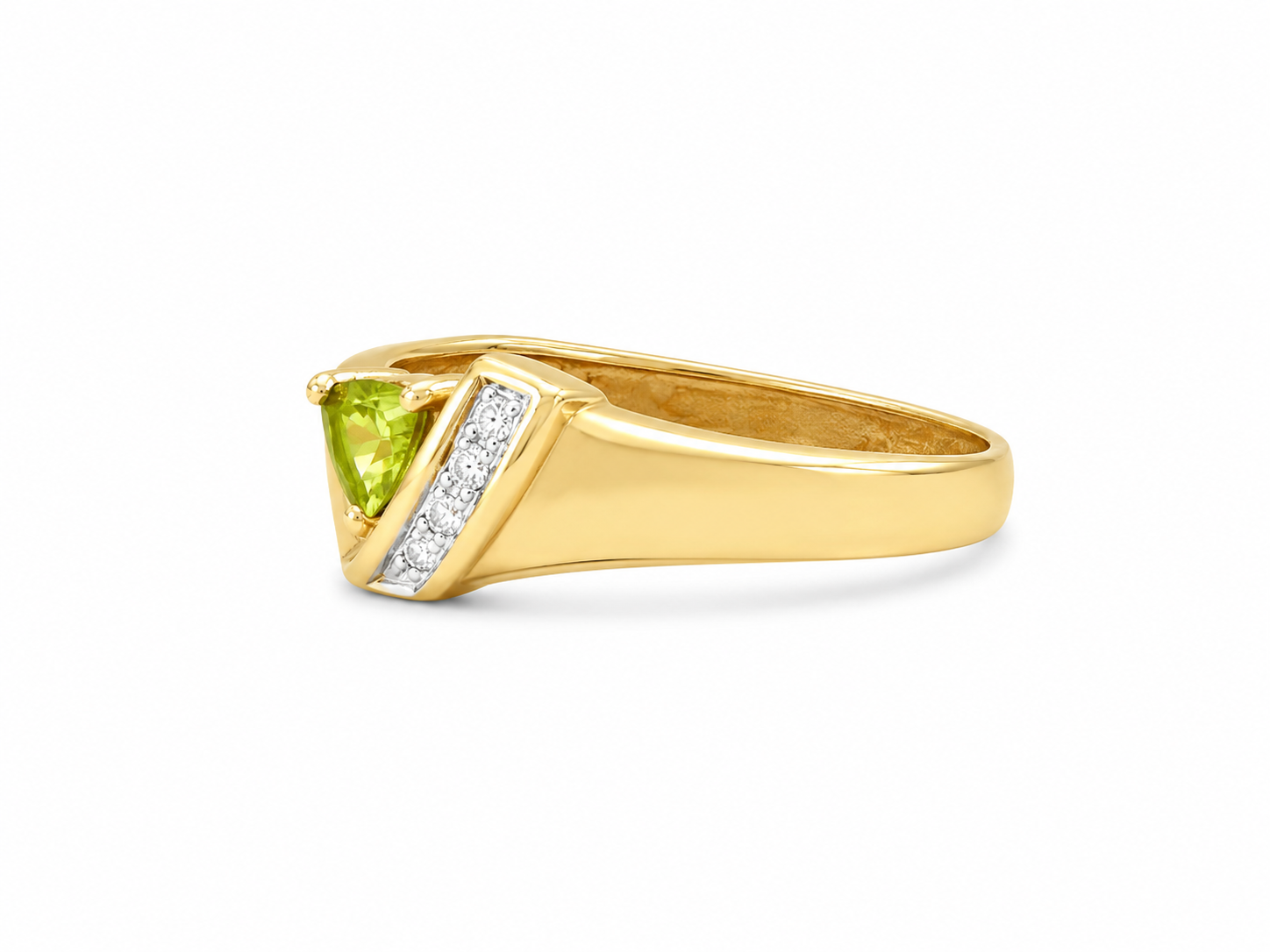 10KT Yellow Gold 0.01 CTW 0.12 STW Peridot Diamond Ring [K5H]