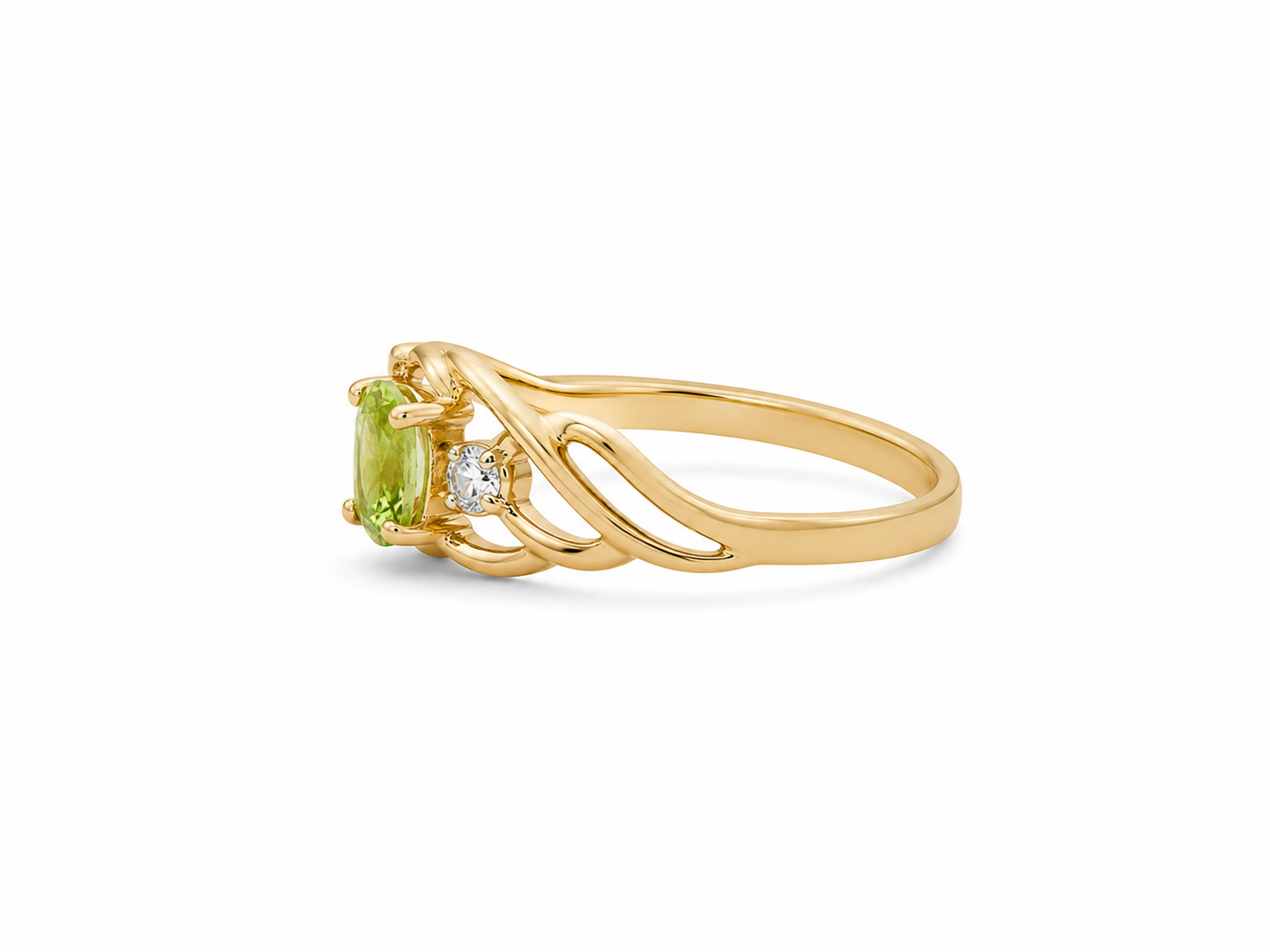 10KT Yellow Gold 0.05 CTW 0.30 STW Peridot Diamond Ring [K3H]