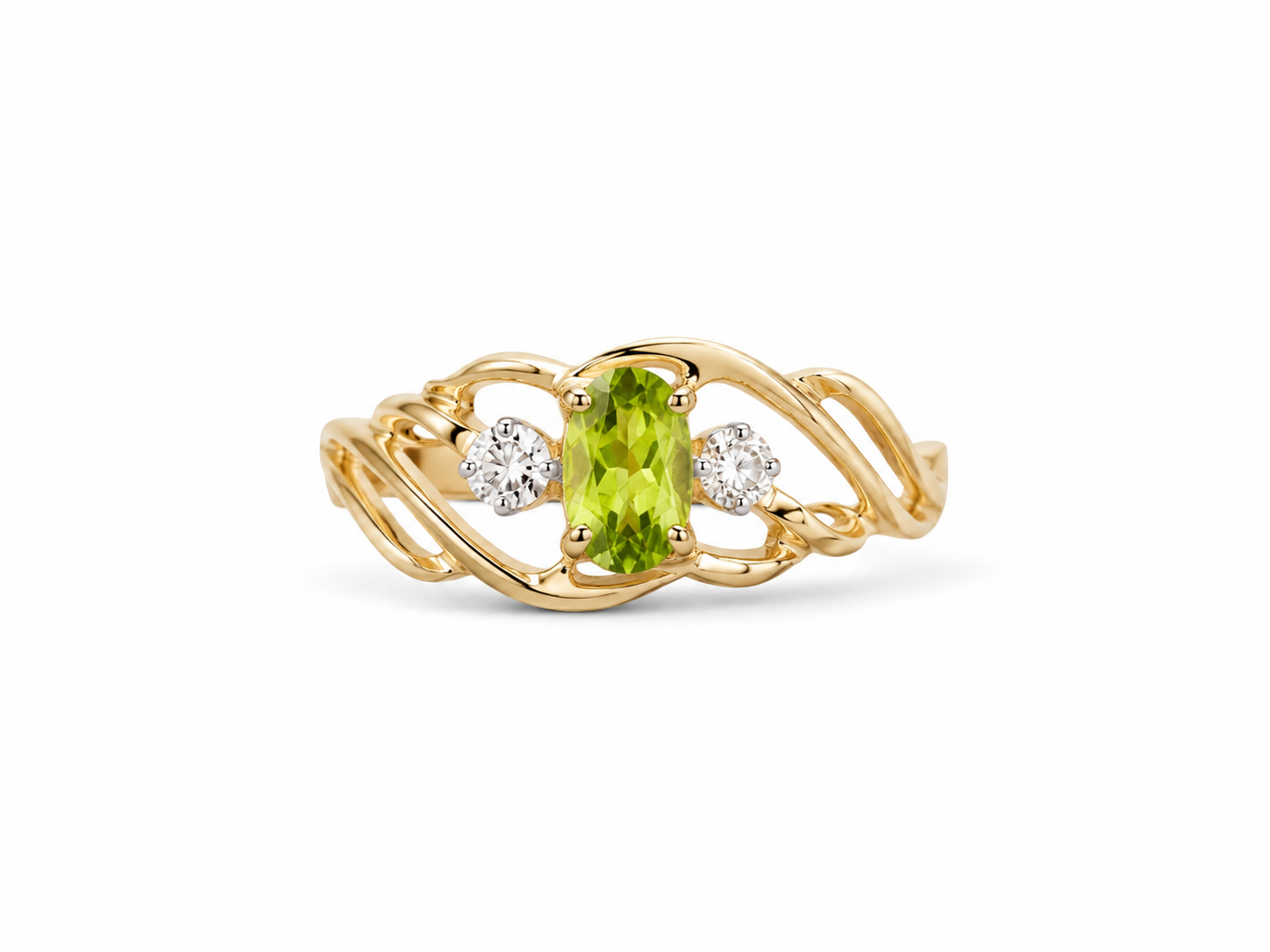 10KT Yellow Gold 0.05 CTW 0.30 STW Peridot Diamond Ring [K3H]