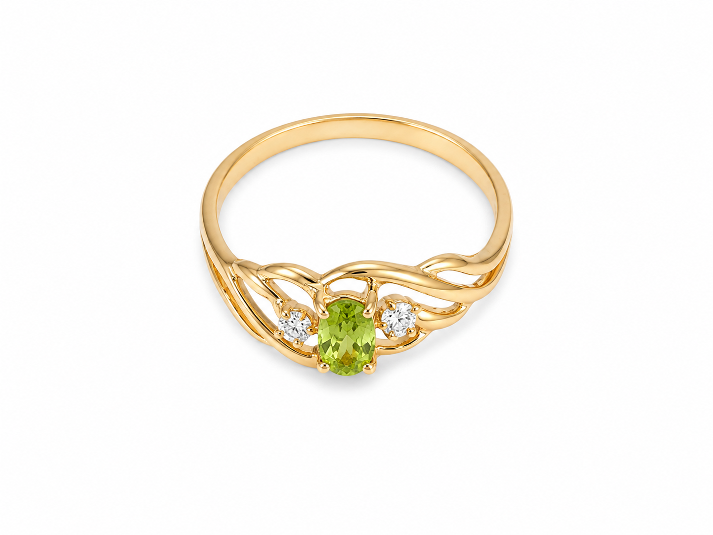 10KT Yellow Gold 0.05 CTW 0.30 STW Peridot Diamond Ring [K3H]