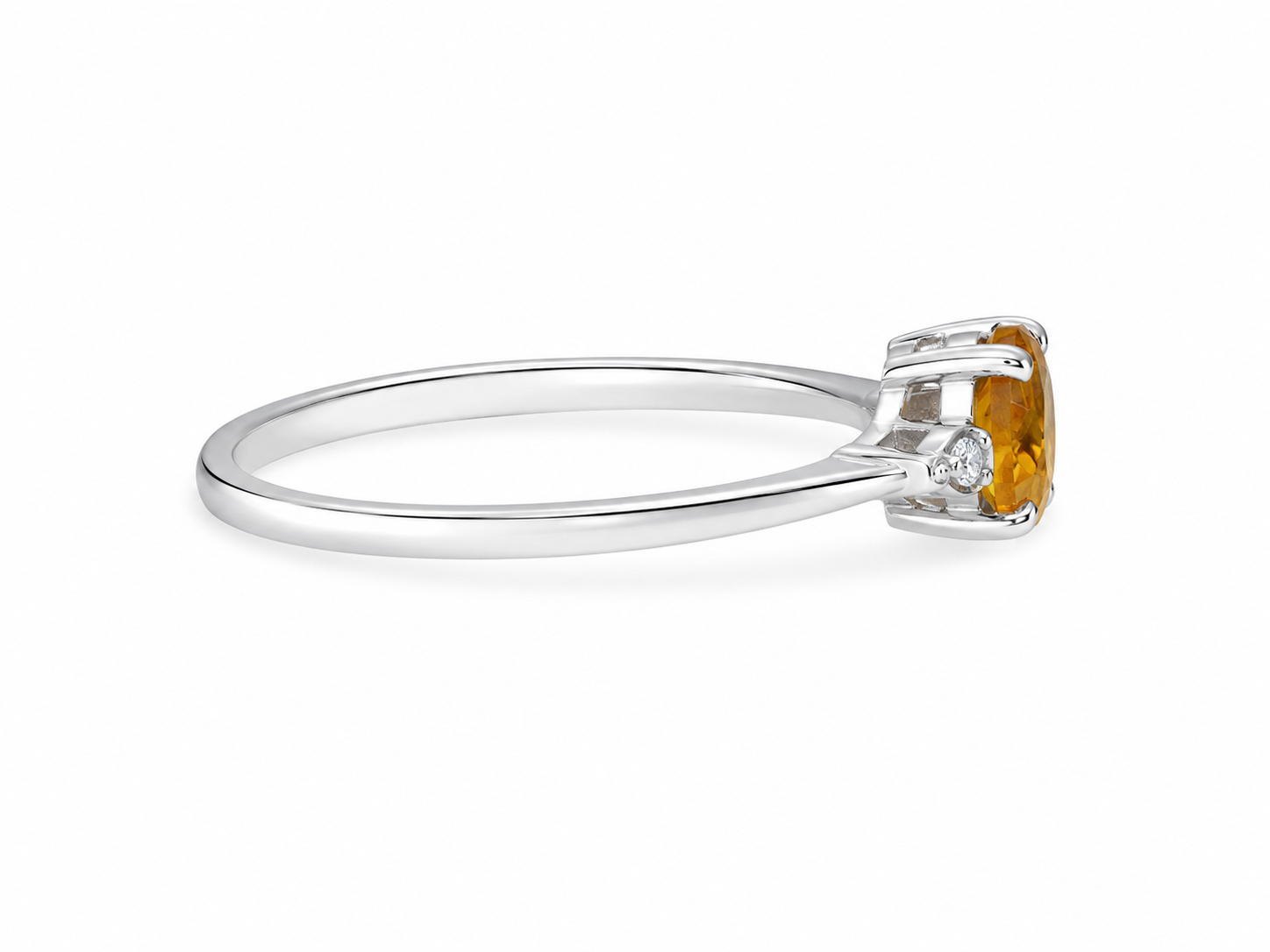 10KT White Gold 0.01 CTW 0.25 STW Citrine Diamond Ring [K4H]