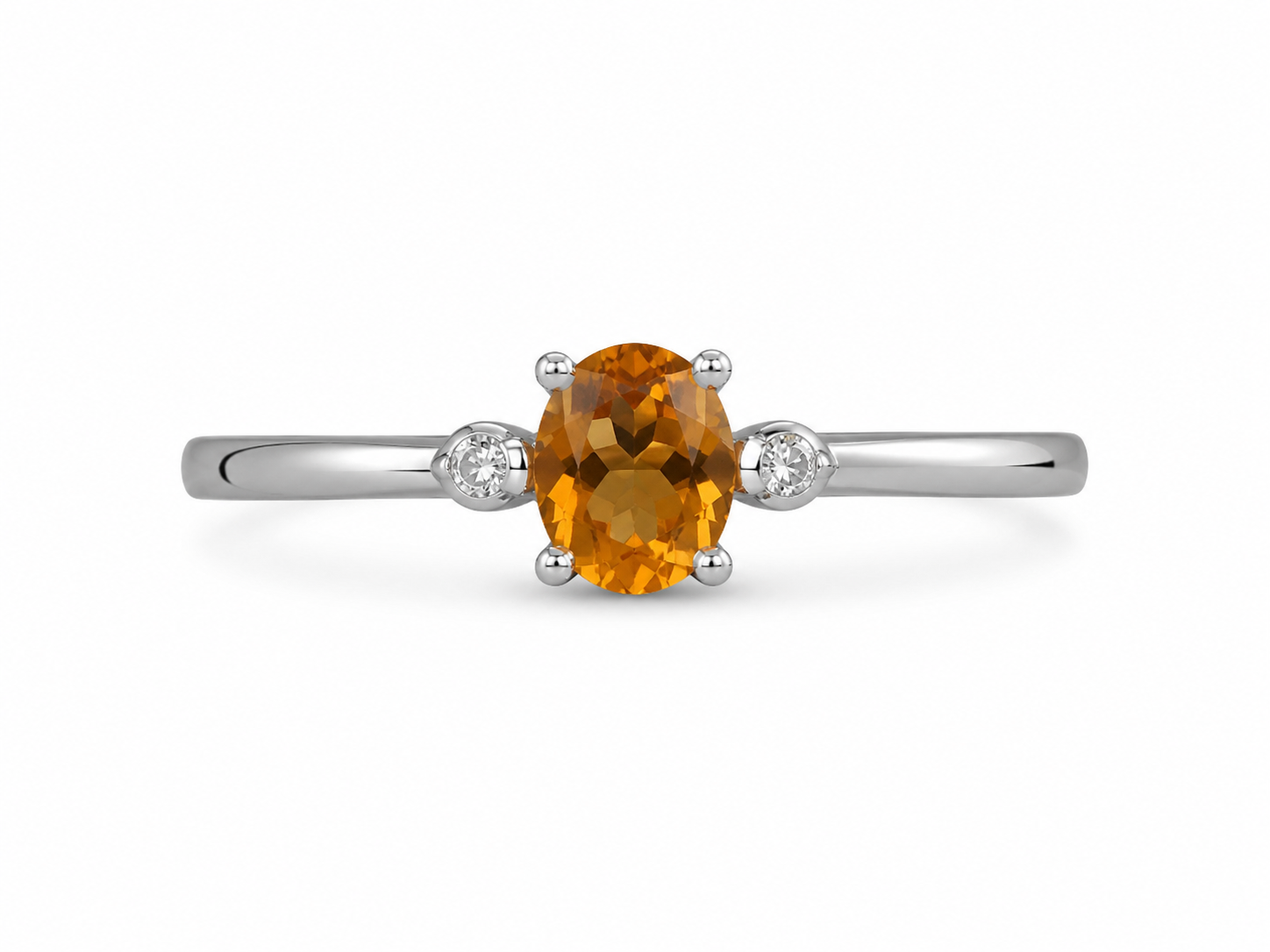 10KT White Gold 0.01 CTW 0.25 STW Citrine Diamond Ring [K4H]