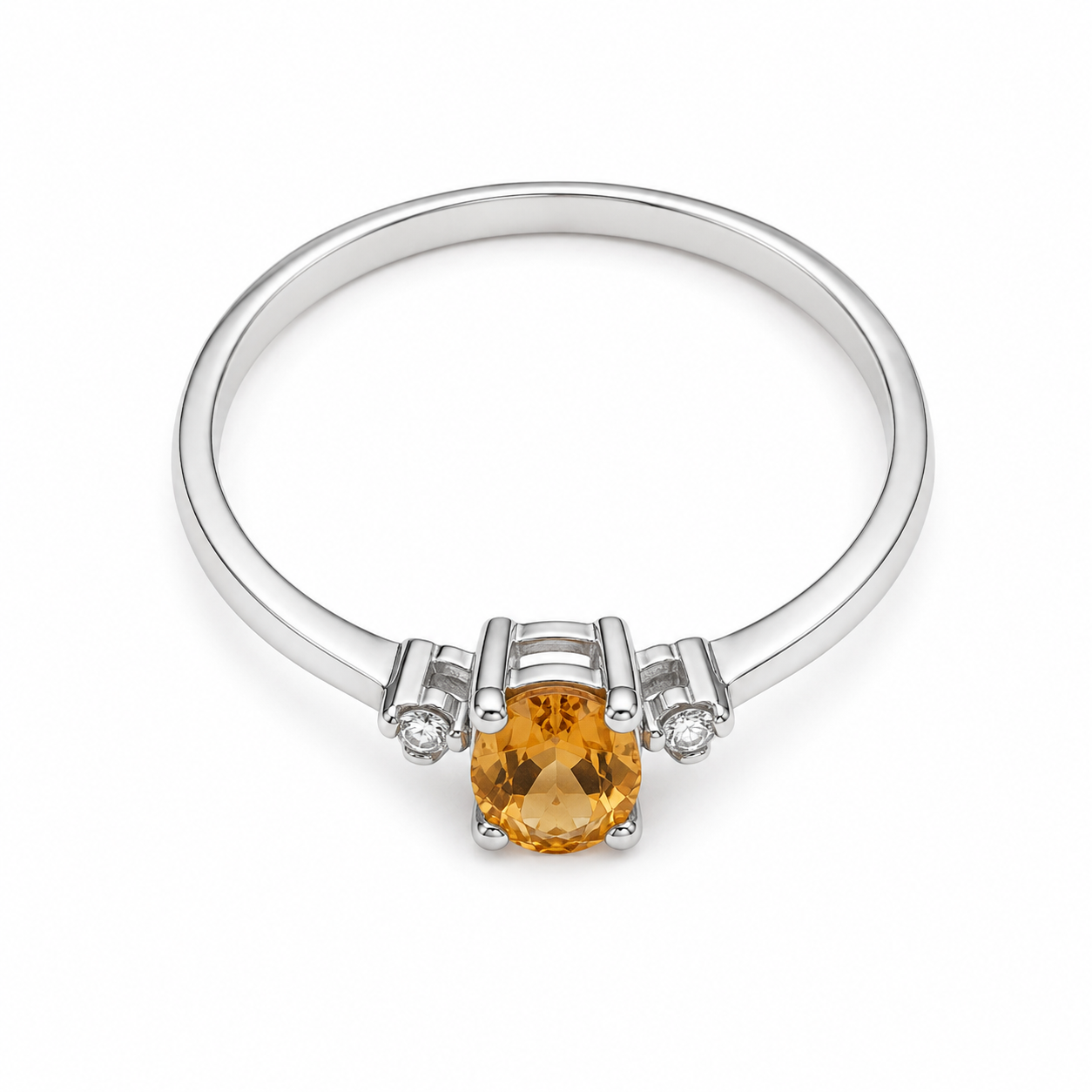 10KT White Gold 0.01 CTW 0.25 STW Citrine Diamond Ring [K4H]