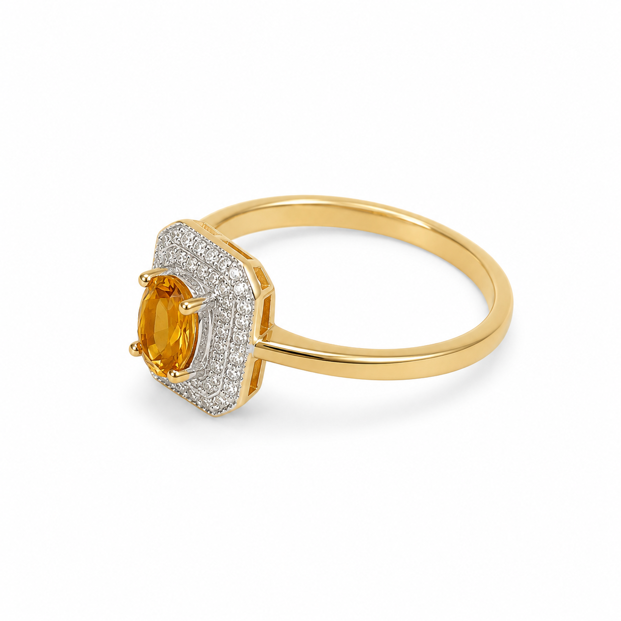 10KT Yellow Gold 0.05 CTW 0.22 STW Citrine Diamond Ring [K5H]