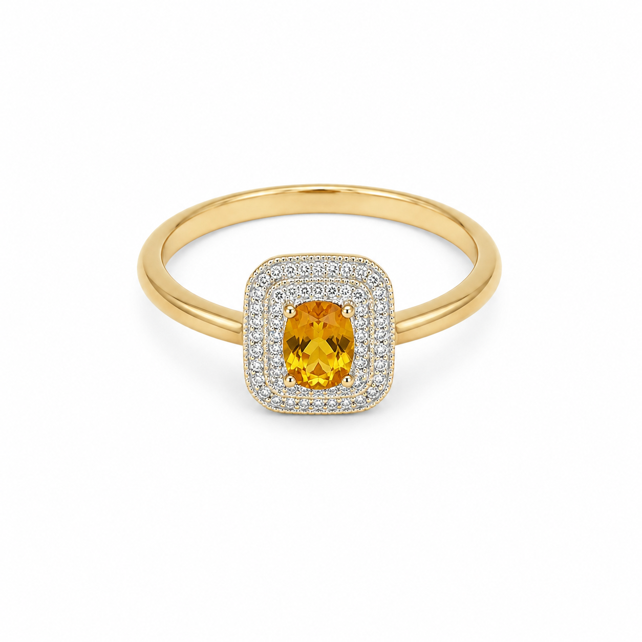 10KT Yellow Gold 0.05 CTW 0.22 STW Citrine Diamond Ring [K5H]