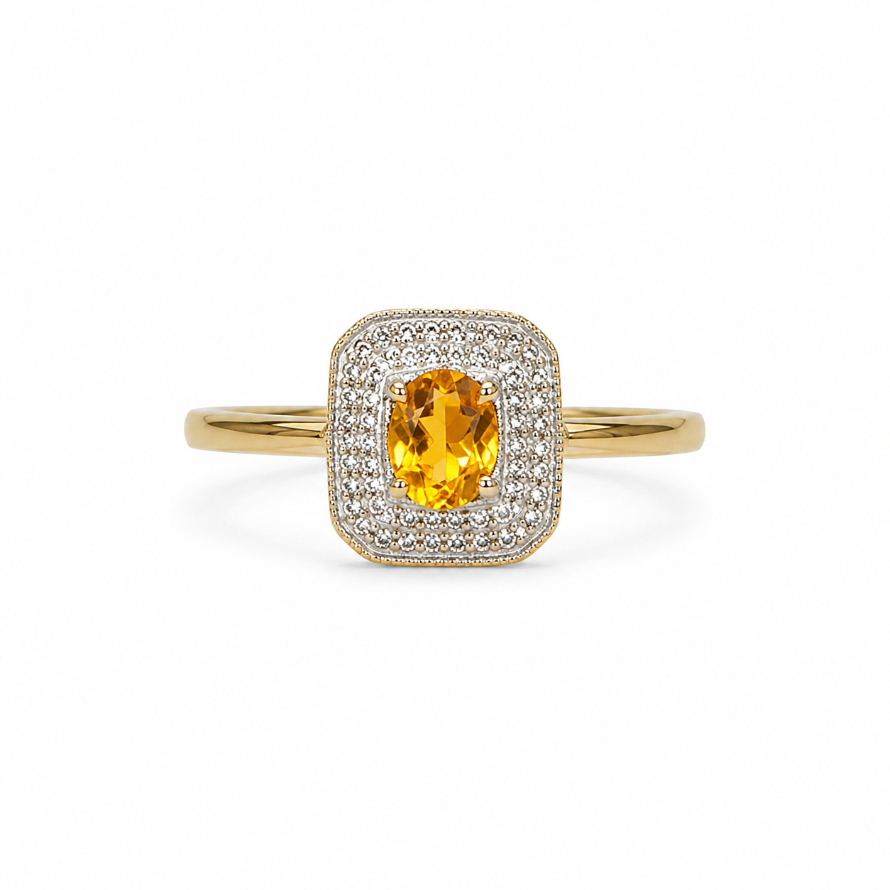 10KT Yellow Gold 0.05 CTW 0.22 STW Citrine Diamond Ring [K5H]