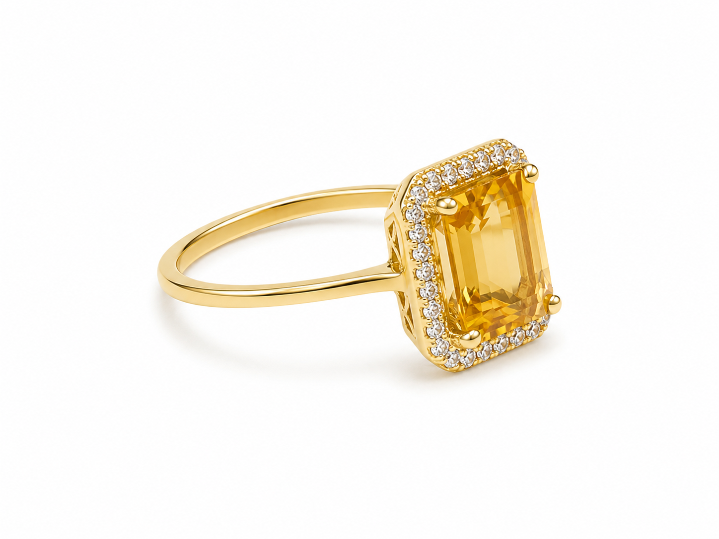 14KT Yellow Gold 0.25 CTW 2.00 STW Citrine Diamond Ring [K15H]