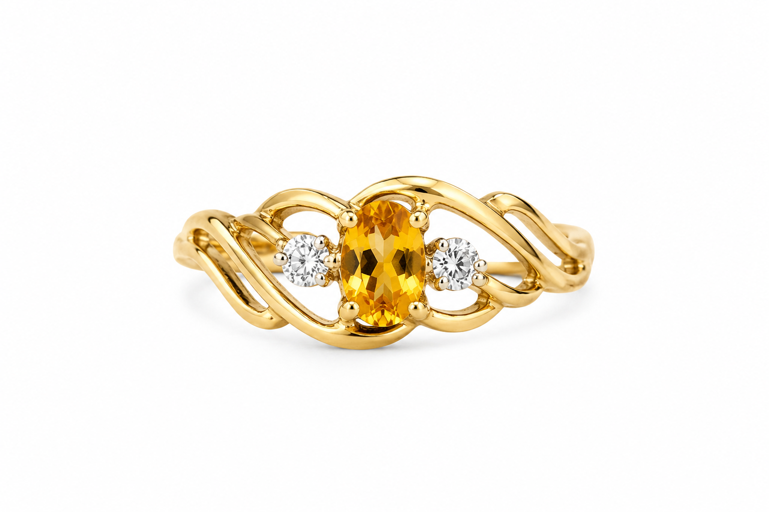 10KT Yellow Gold 0.01 CTW 0.20 STW Citrine Diamond Ring [K3H]