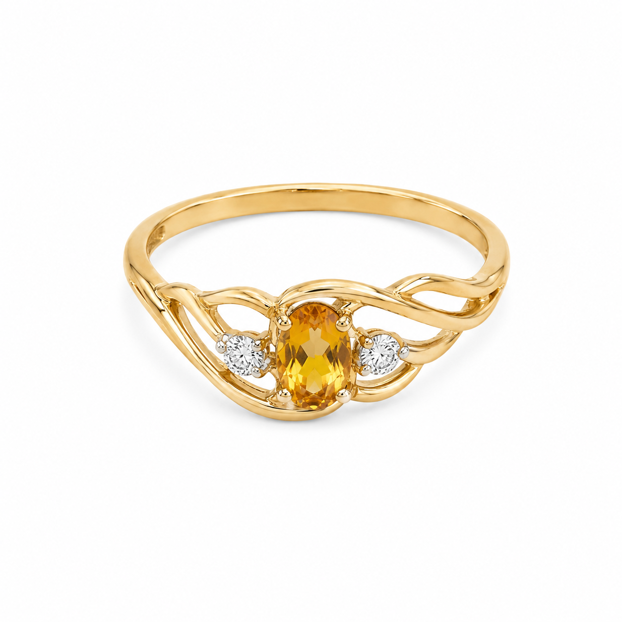 10KT Yellow Gold 0.01 CTW 0.20 STW Citrine Diamond Ring [K3H]