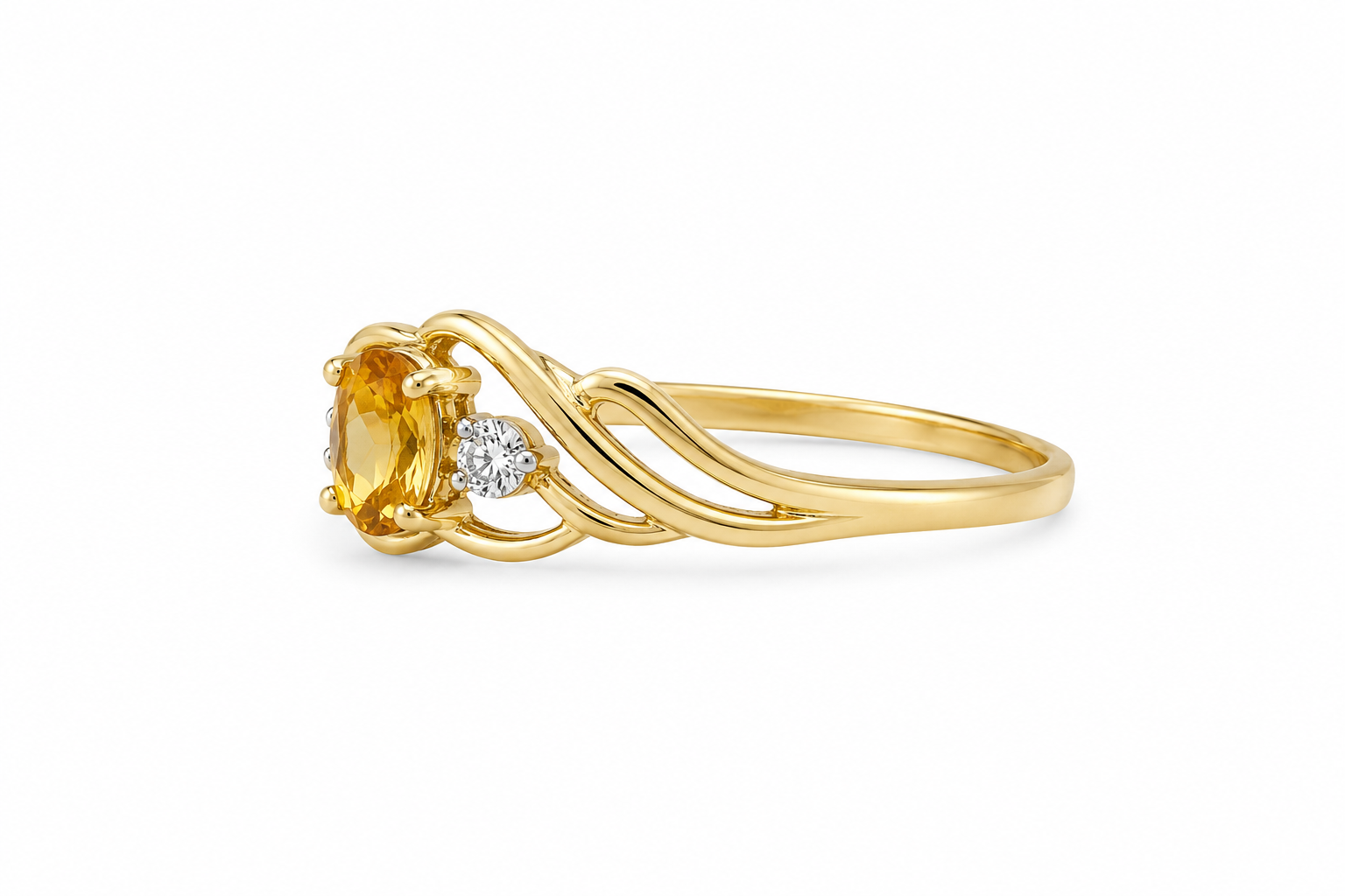 10KT Yellow Gold 0.01 CTW 0.20 STW Citrine Diamond Ring [K3H]