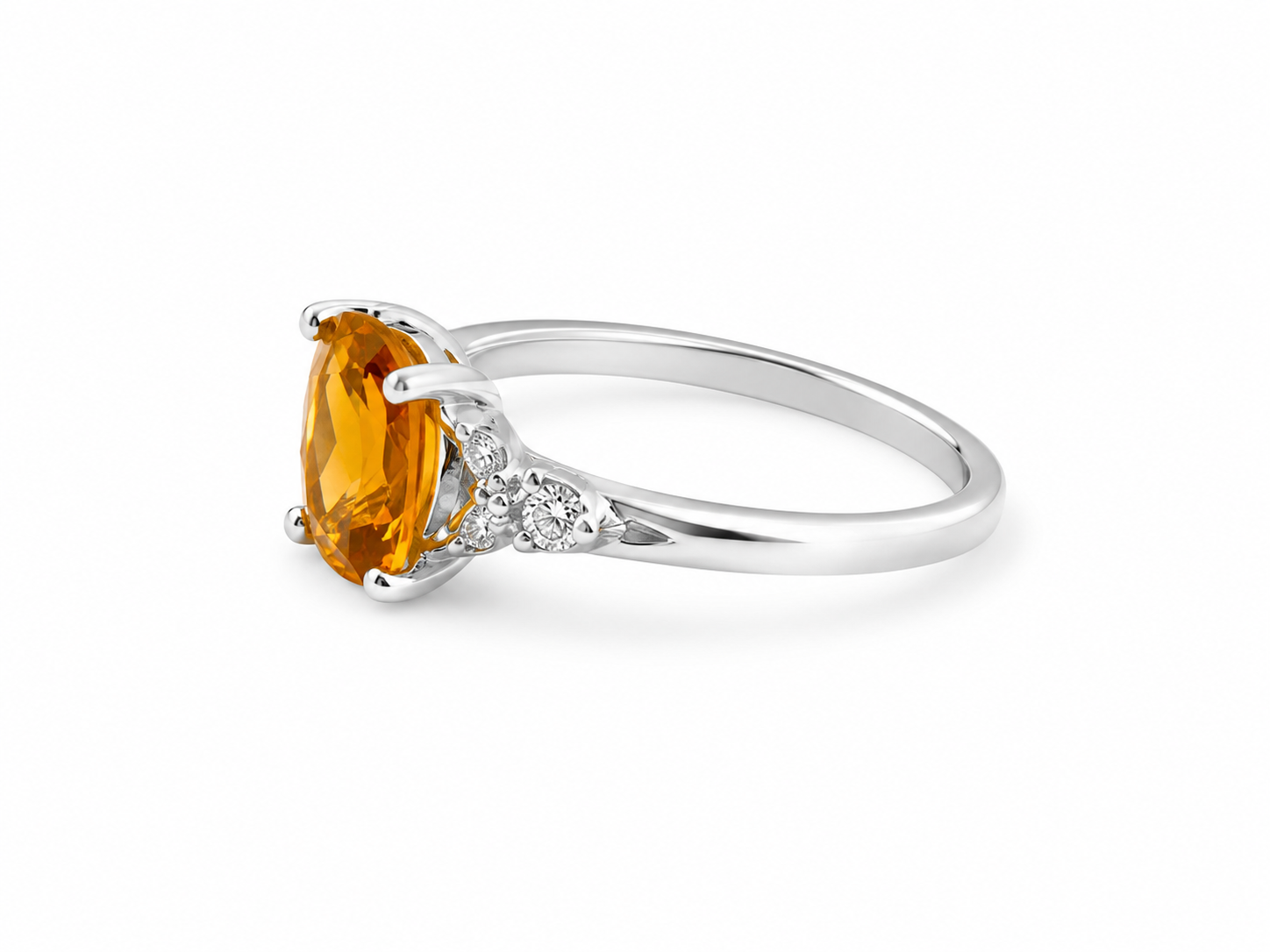 10KT White Gold 0.007 CTW 1.00 STW Citrine Diamond Ring [K5H]