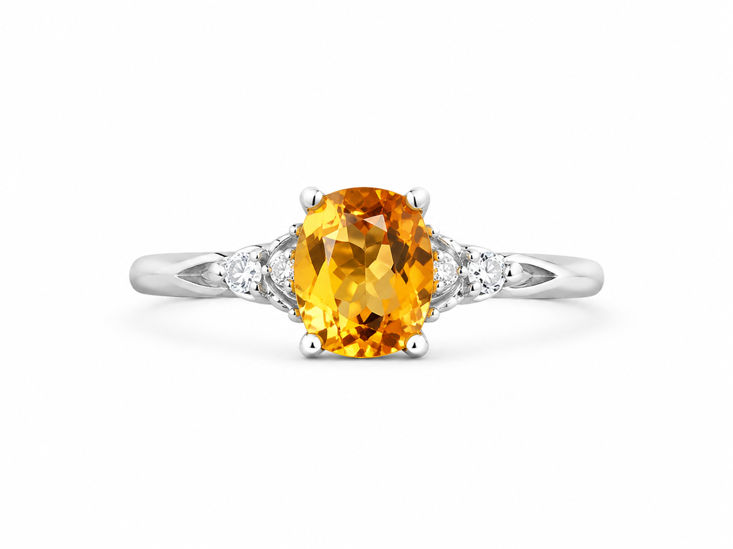 10KT White Gold 0.007 CTW 1.00 STW Citrine Diamond Ring [K5H]