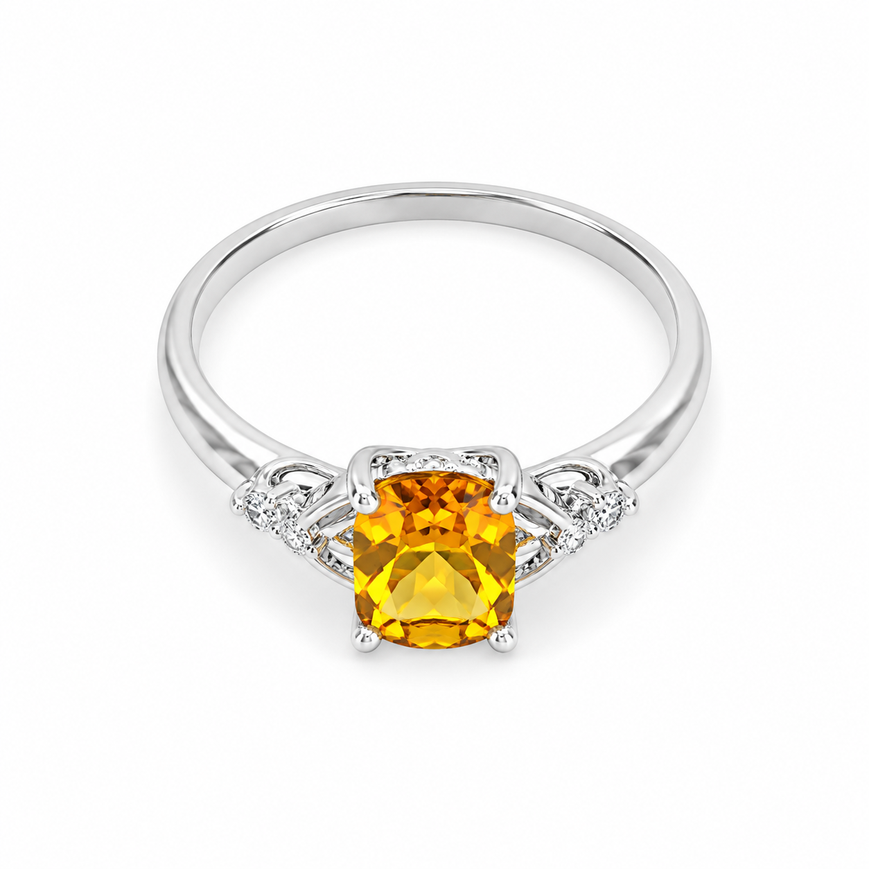 10KT White Gold 0.007 CTW 1.00 STW Citrine Diamond Ring  [K5H]