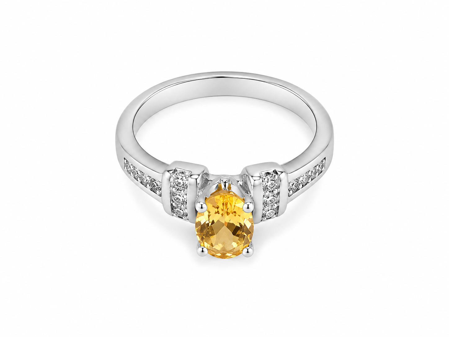 14KT White Gold 0.20 CTW 0.75 CTW Citrine Diamond Ring [K14H]