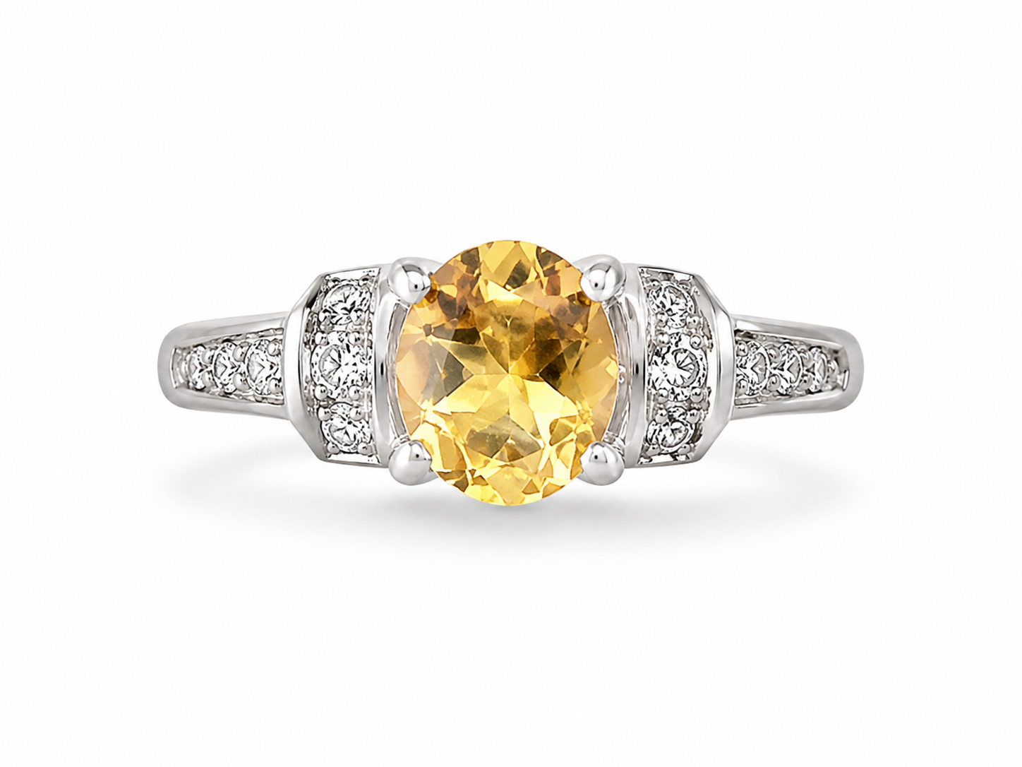 14KT White Gold 0.20 CTW 0.75 CTW Citrine Diamond Ring [K14H]