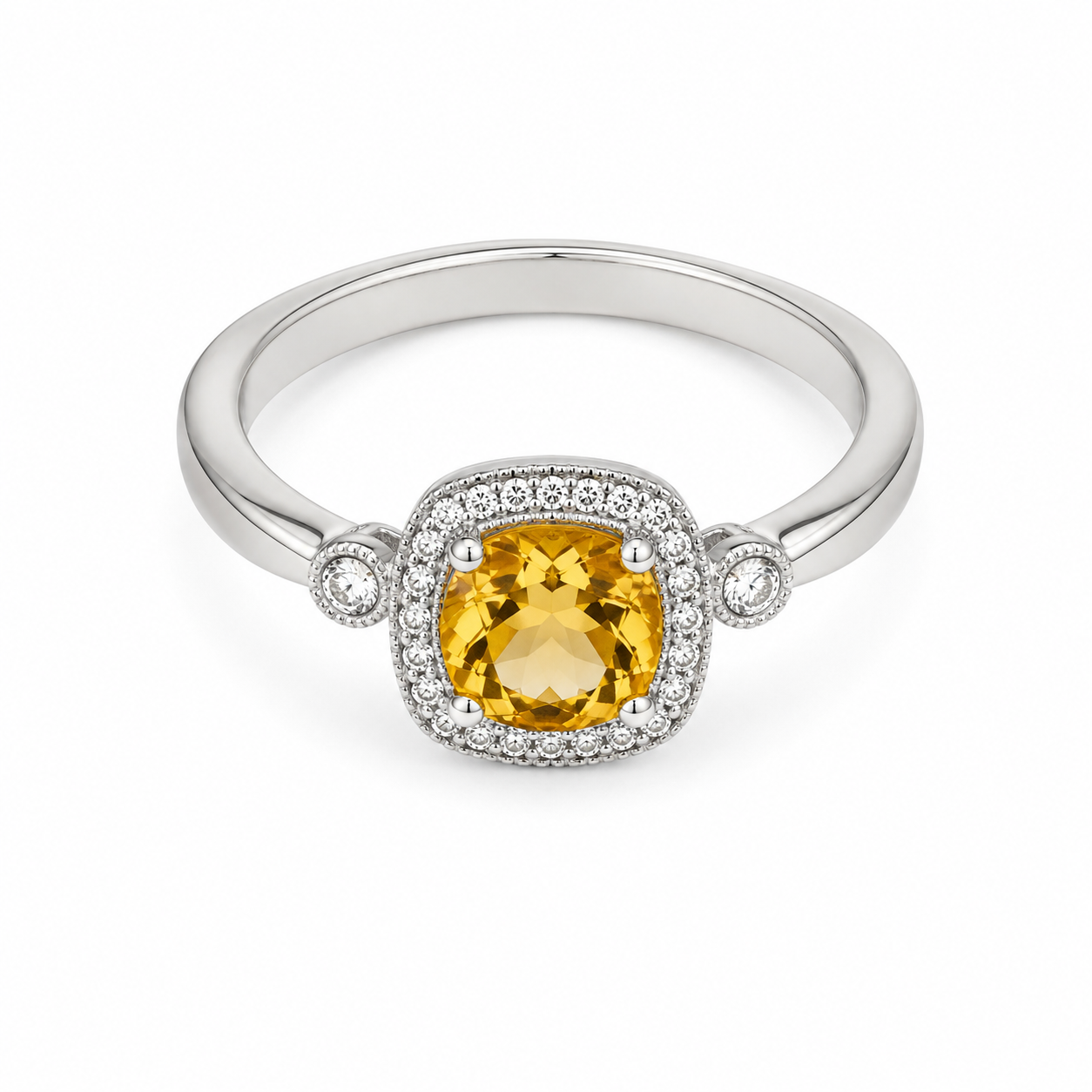 14KT White Gold 0.10 CTW 1.35 STW Citrine Diamond Ring [K15H]