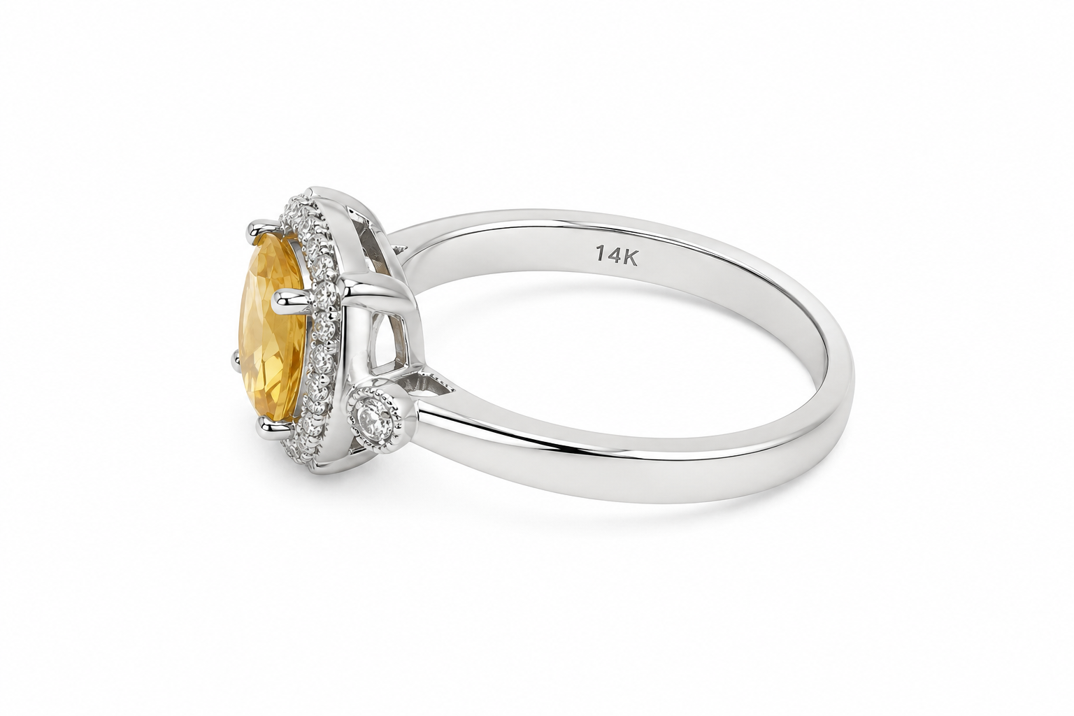 14KT White Gold 0.10 CTW 1.35 STW Citrine Diamond Ring [K15H]