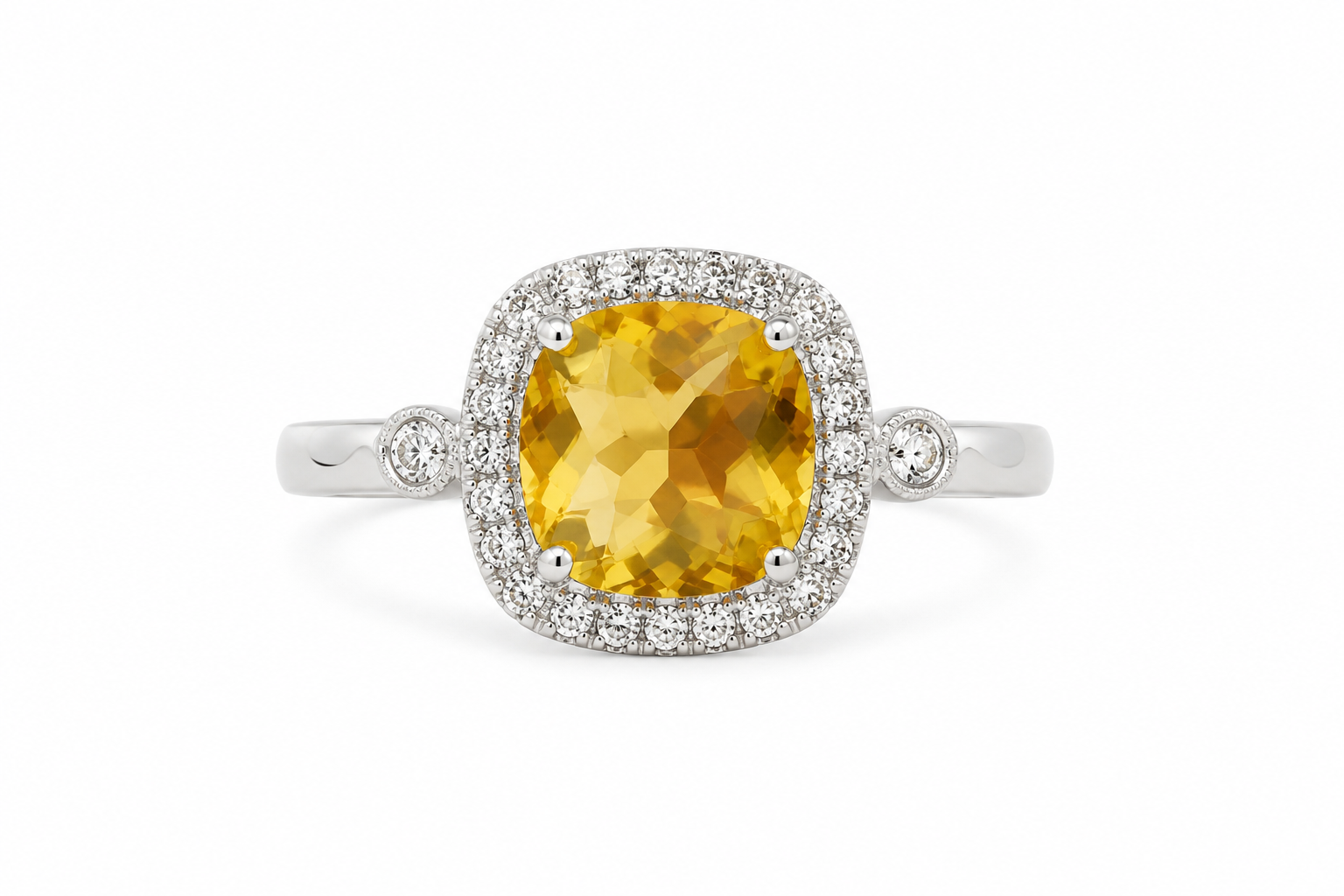 14KT White Gold 0.10 CTW 1.35 STW Citrine Diamond Ring [K15H]