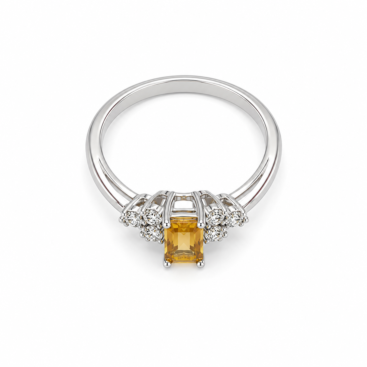 10KT White Gold 0.06 CTW 0.50 STW Citrine Diamond Ring [K5H]