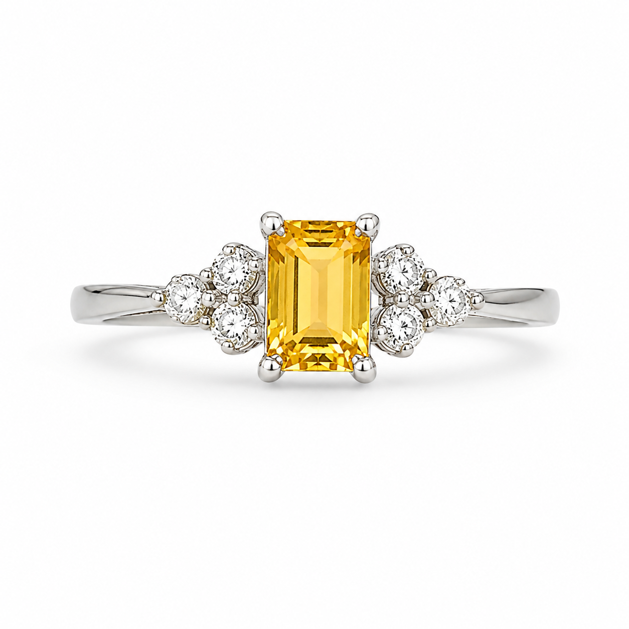 10KT White Gold 0.06 CTW 0.50 STW Citrine Diamond Ring [K5H]