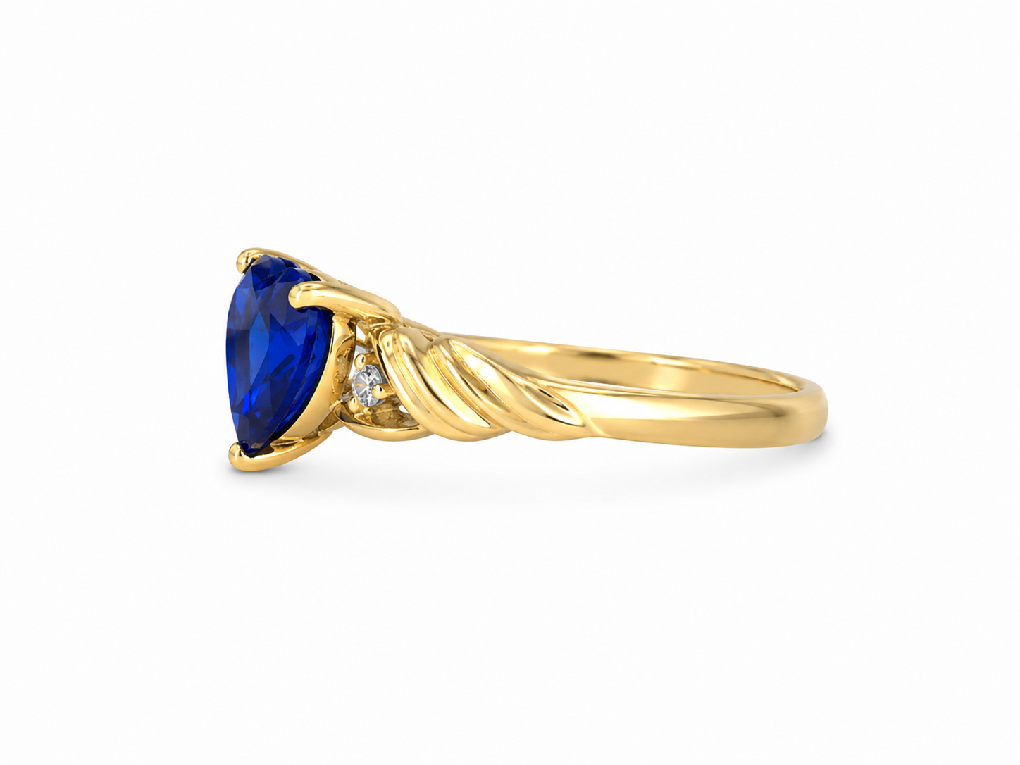 10KT Yellow Gold 0.02 CTW 2.25 STW Sapphire Diamond Ring [K5H]