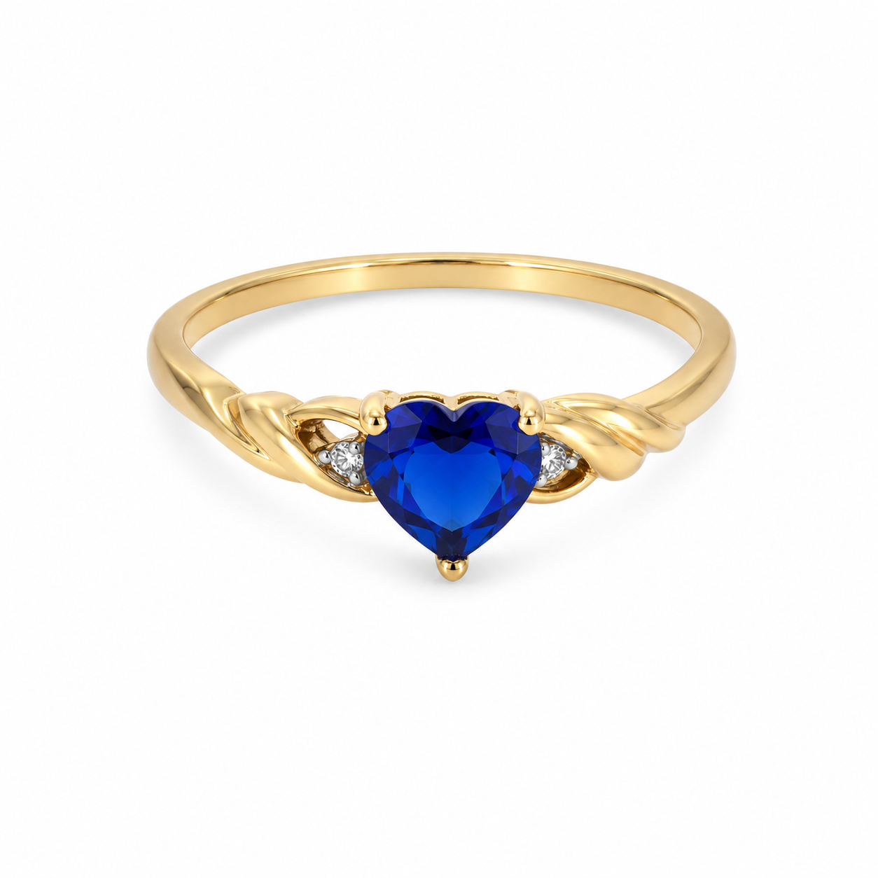 10KT Yellow Gold 0.02 CTW 2.25 STW Sapphire Diamond Ring [K5H]