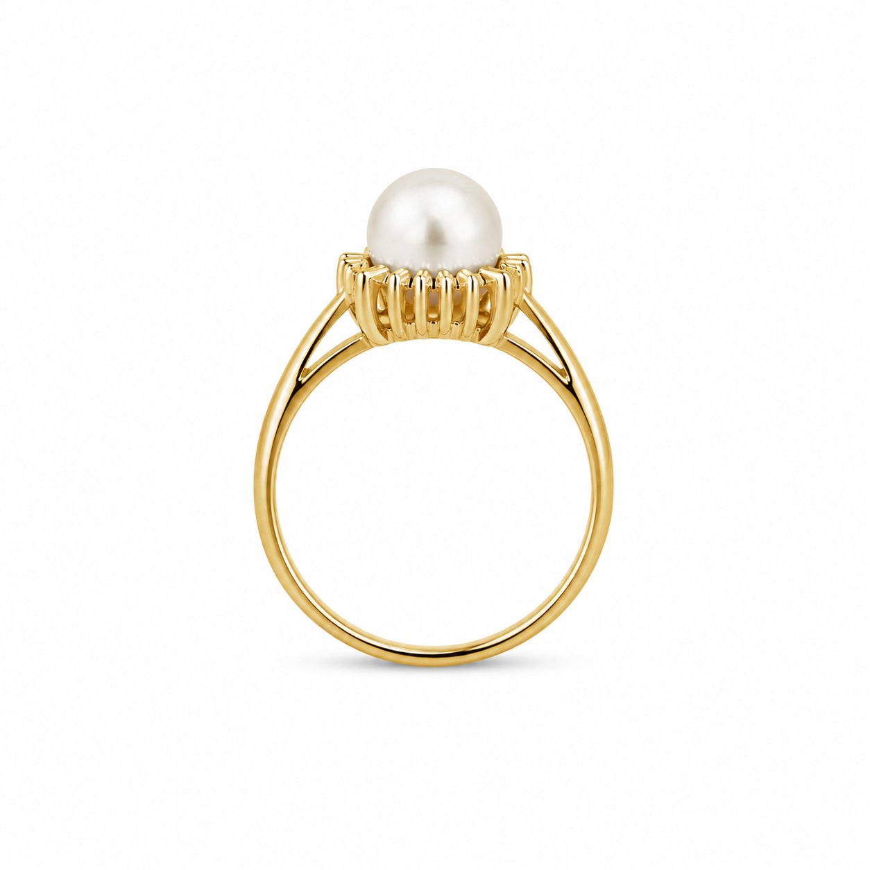 14KT Yellow Gold 0.05 CTW 6.7 MM Pearl Diamond Ring [K9H50]