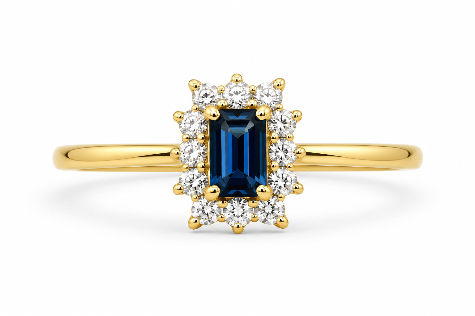10KT Yellow Gold 0.10 CTW 0.40 STW Sapphire Diamond Ring [K9H]
