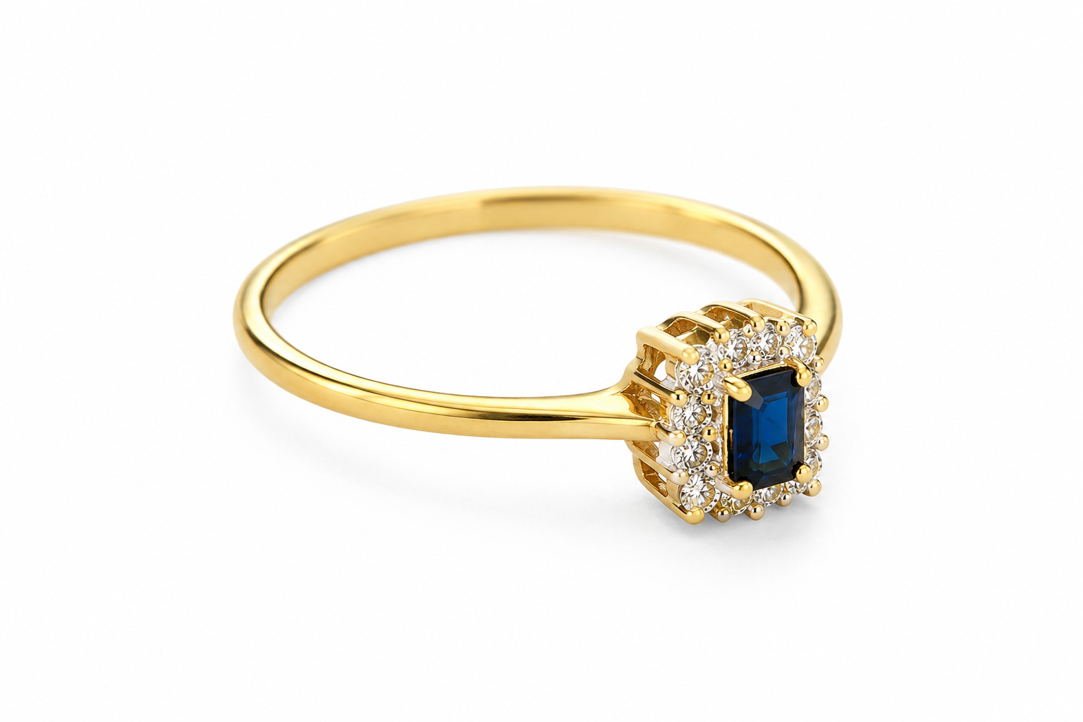 10KT Yellow Gold 0.10 CTW 0.40 STW Sapphire Diamond Ring [K9H]