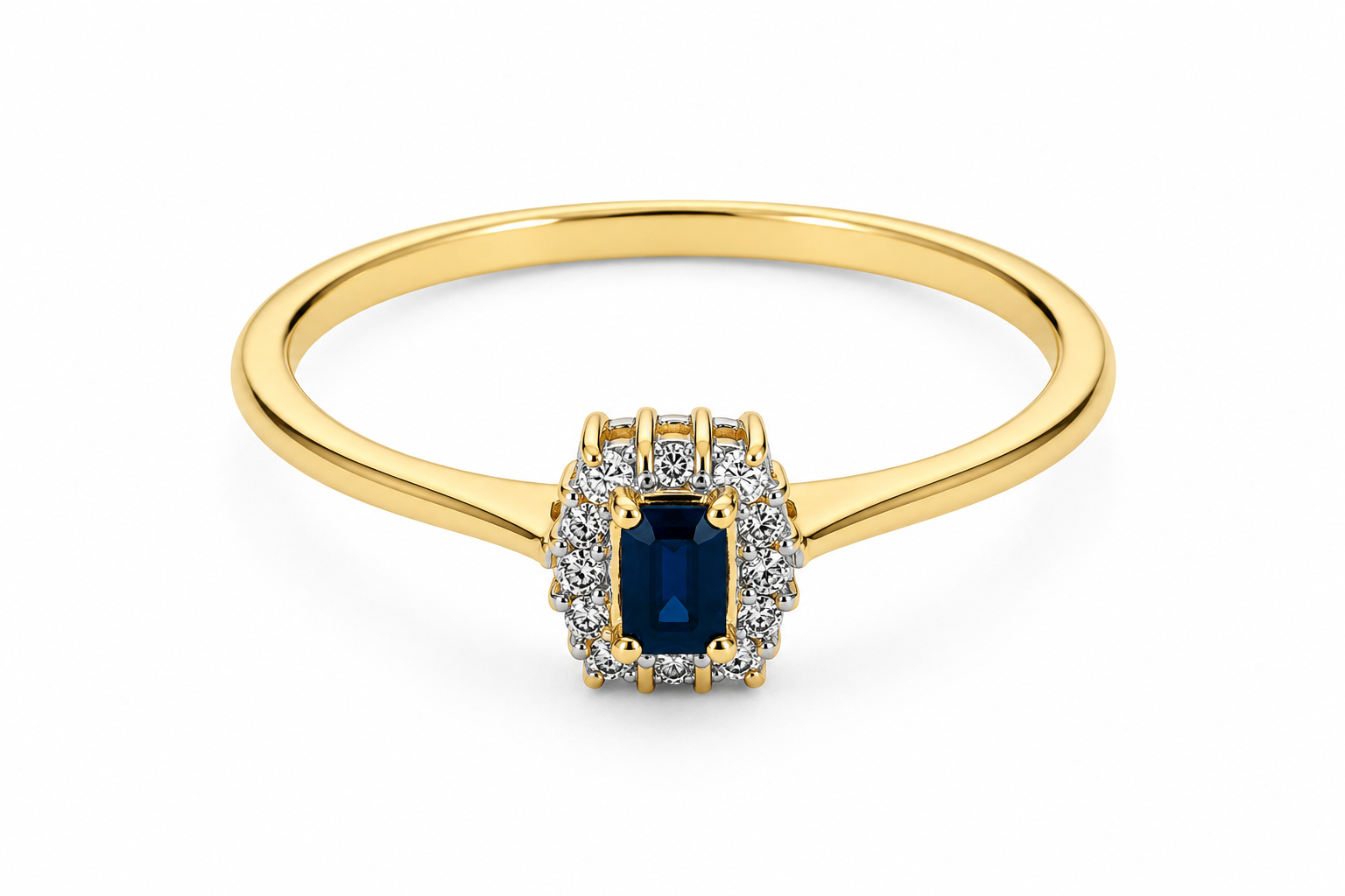 10KT Yellow Gold 0.10 CTW 0.40 STW Sapphire Diamond Ring [K9H]