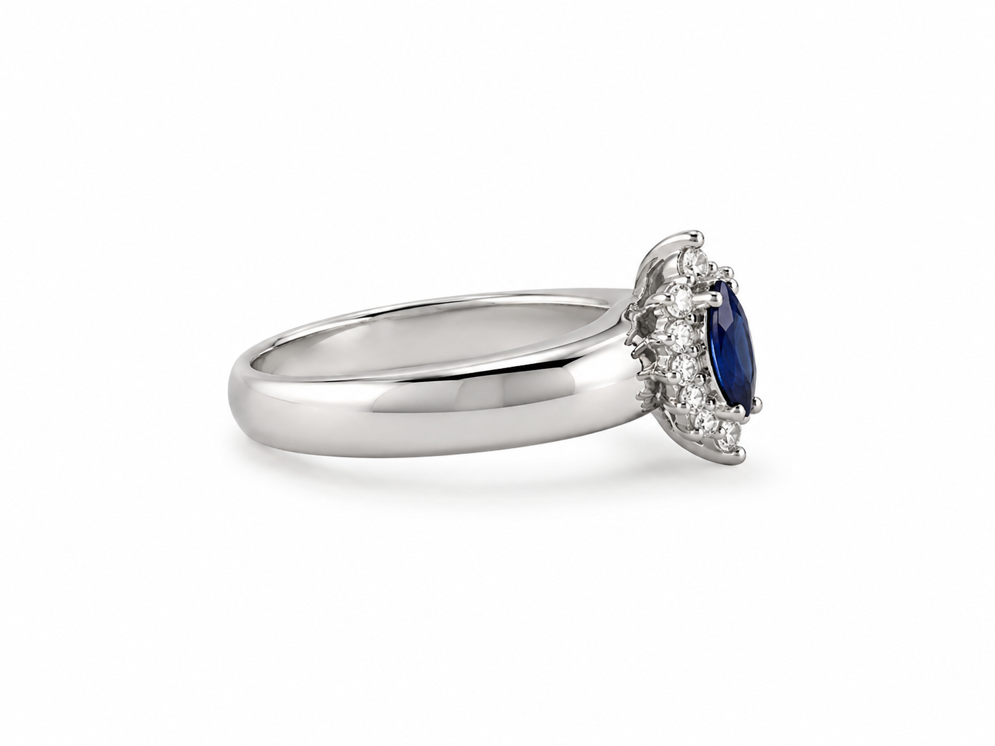 10KT White Gold 0.02 CTW 0.35 STW Sapphire Diamond Ring [K6H]
