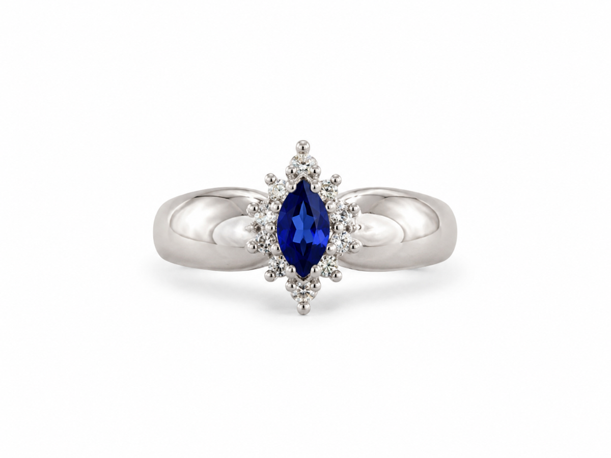 10KT White Gold 0.02 CTW 0.35 STW Sapphire Diamond Ring [K6H]