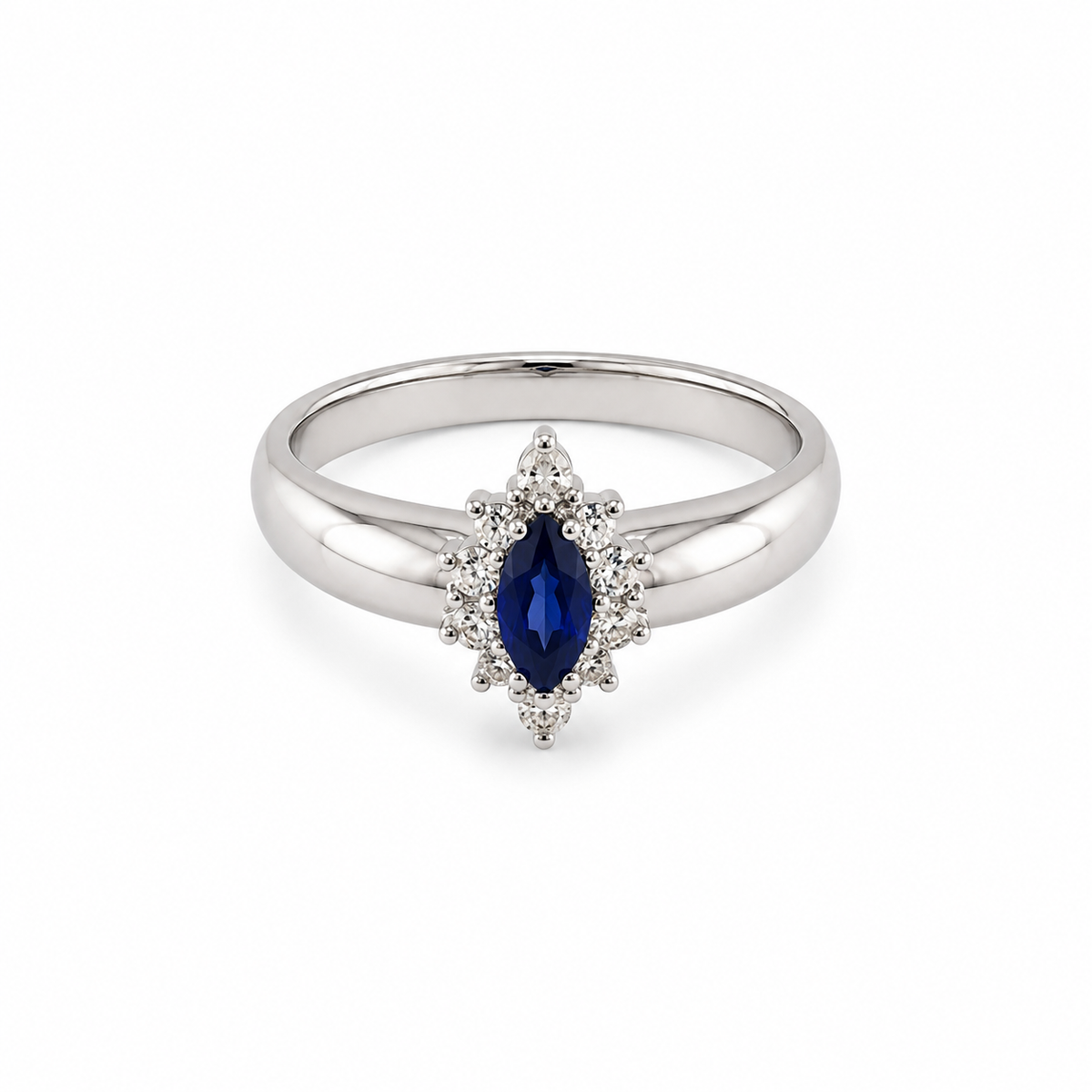 10KT White Gold 0.02 CTW 0.35 STW Sapphire Diamond Ring [K6H]