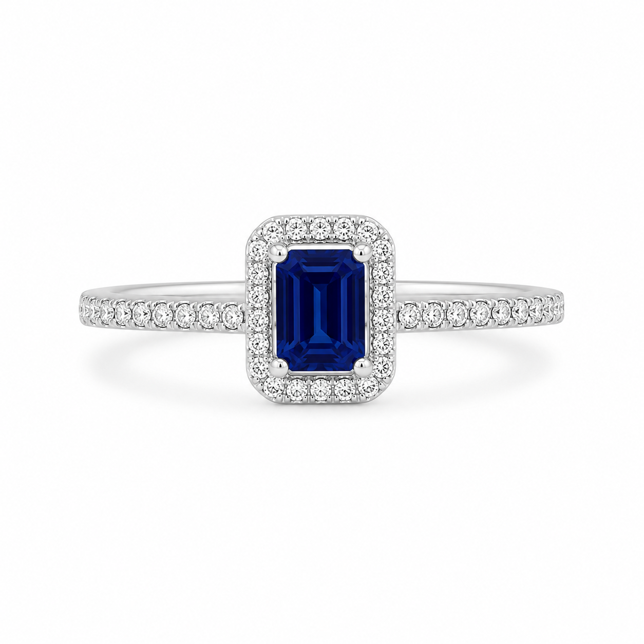 10KT White Gold 0.25 CTW 0.50 STW Sapphire Diamond Ring [K15H]