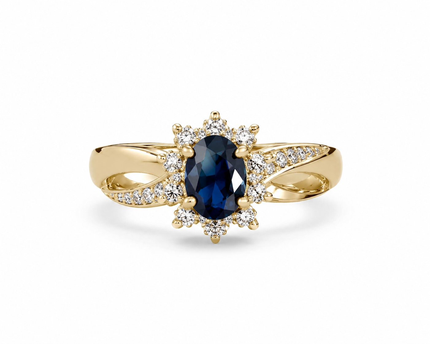 10KT Yellow Gold 0.02 CTW 0.40 STW Sapphire Diamond Ring [K6H]