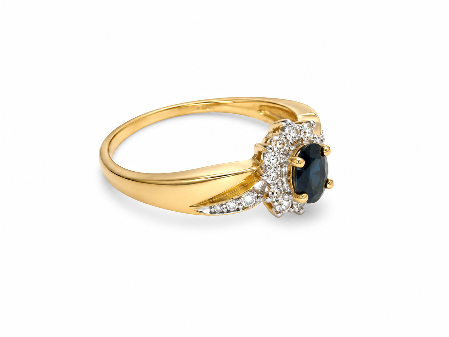 10KT Yellow Gold 0.02 CTW 0.40 STW Sapphire Diamond Ring [K6H]