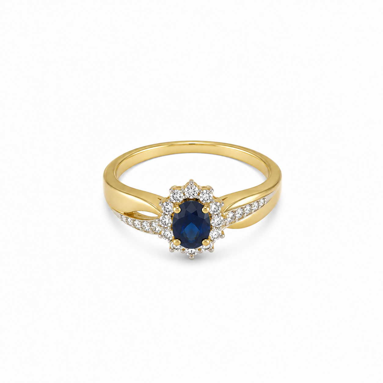 10KT Yellow Gold 0.02 CTW 0.40 STW Sapphire Diamond Ring [K6H]
