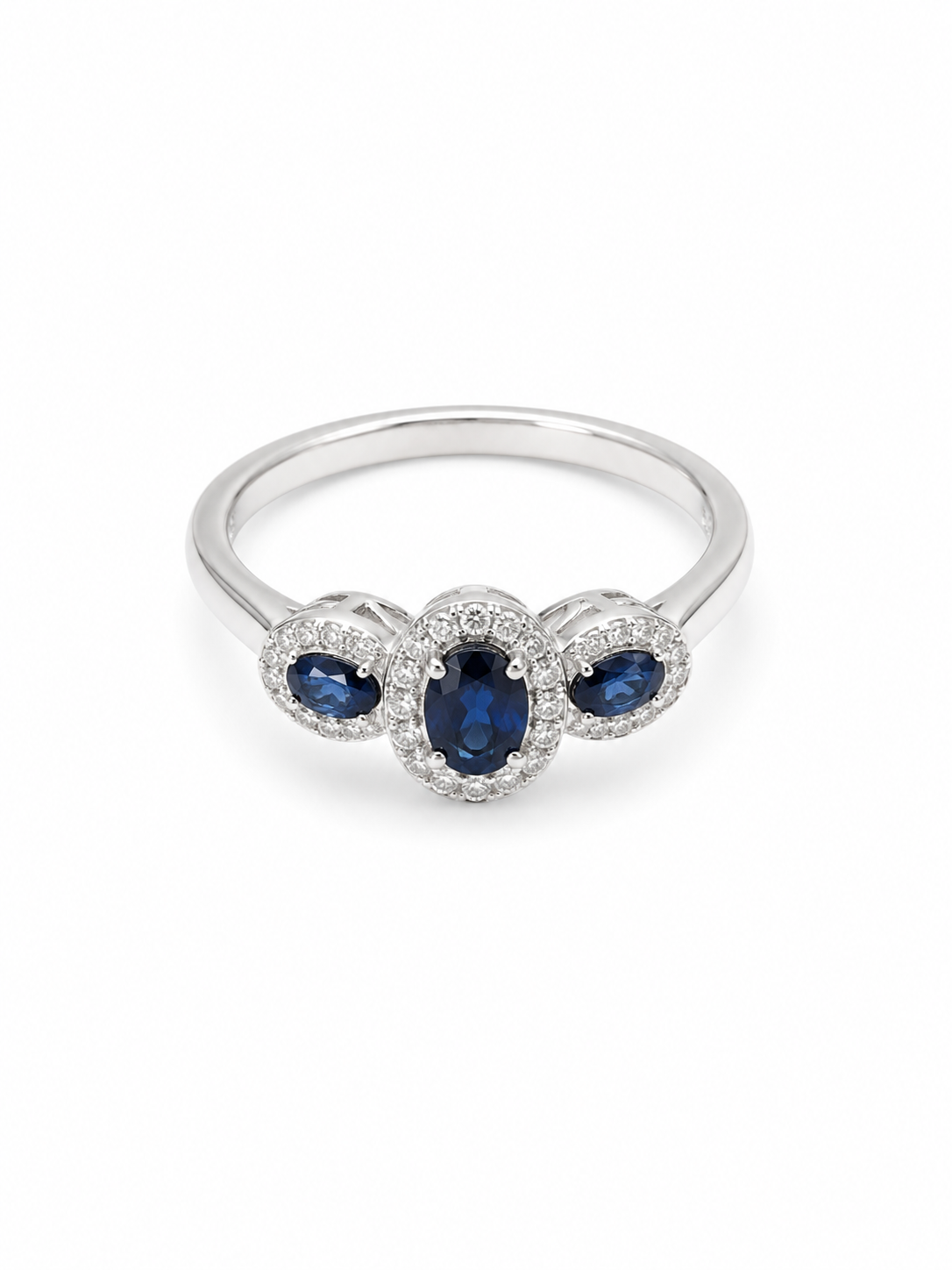 18KT White Gold 0.24 CTW 1.15 STW Sapphire Diamond Ring [K36H]