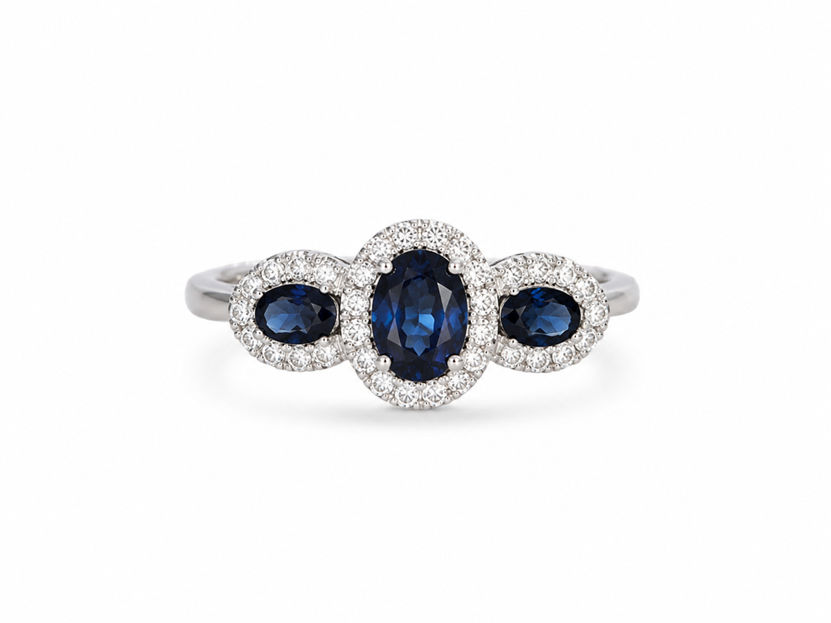 18KT White Gold 0.24 CTW 1.15 STW Sapphire Diamond Ring [K36H]