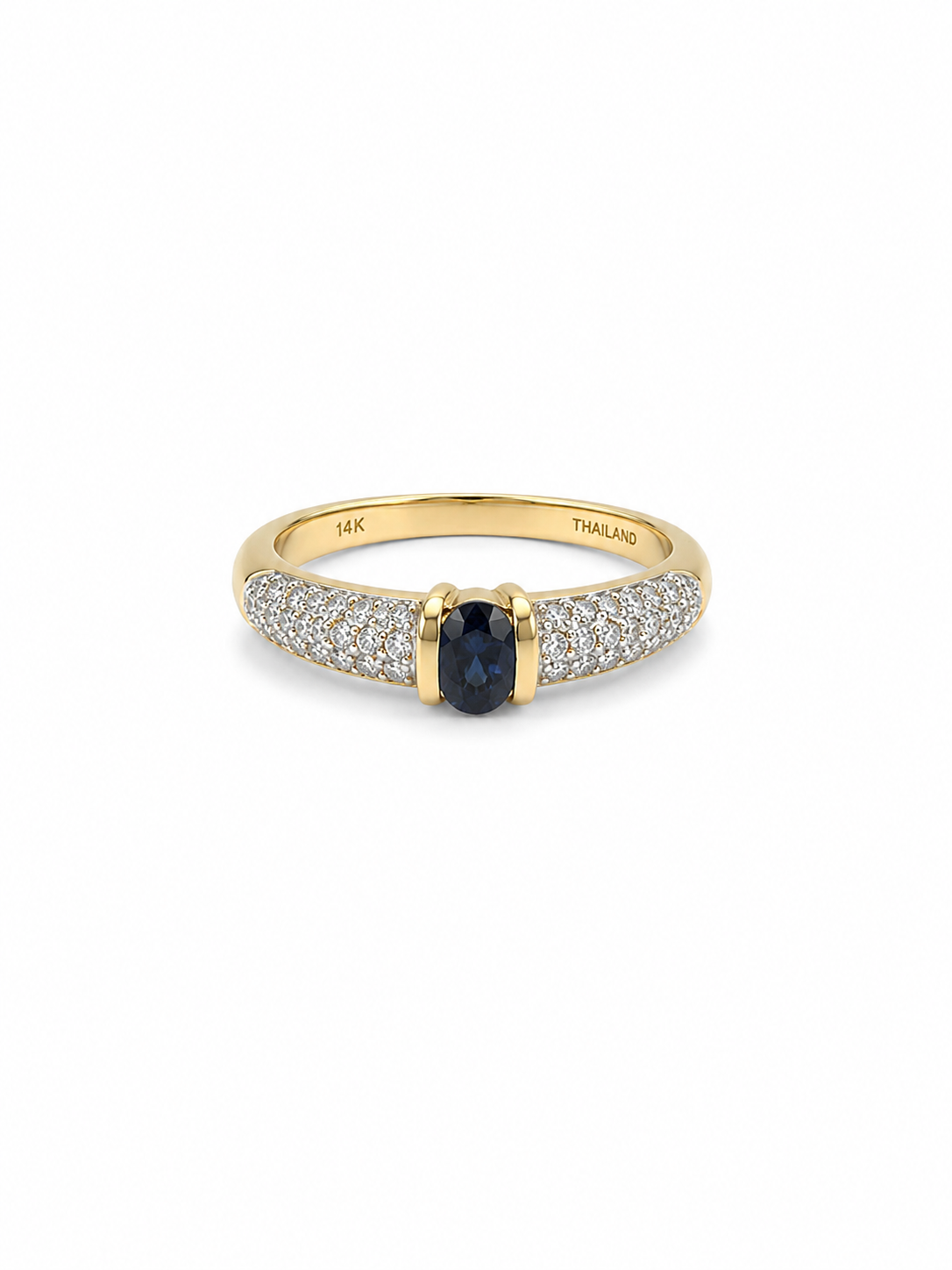 14KT Yellow Gold 0.15 CTW 0.40 STW Diamond Sapphire Ring [K14H]