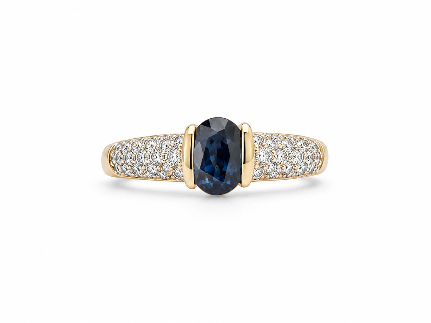 14KT Yellow Gold 0.15 CTW 0.40 STW Diamond Sapphire Ring [K14H]