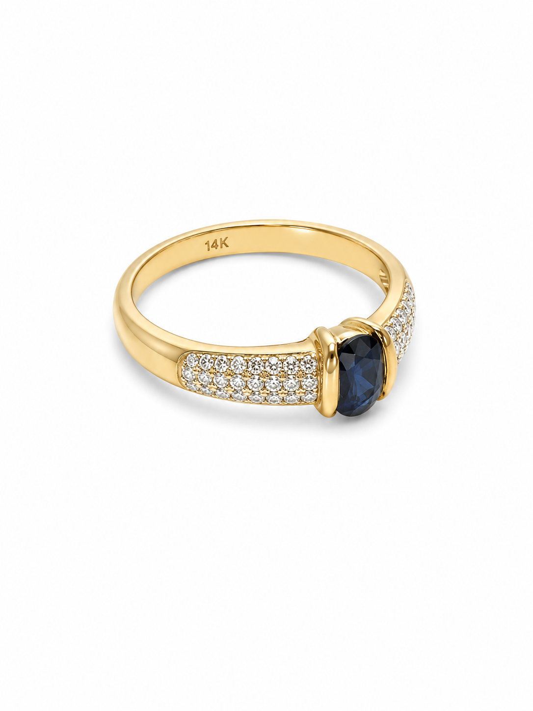 14KT Yellow Gold 0.15 CTW 0.40 STW Diamond Sapphire Ring [K14H]