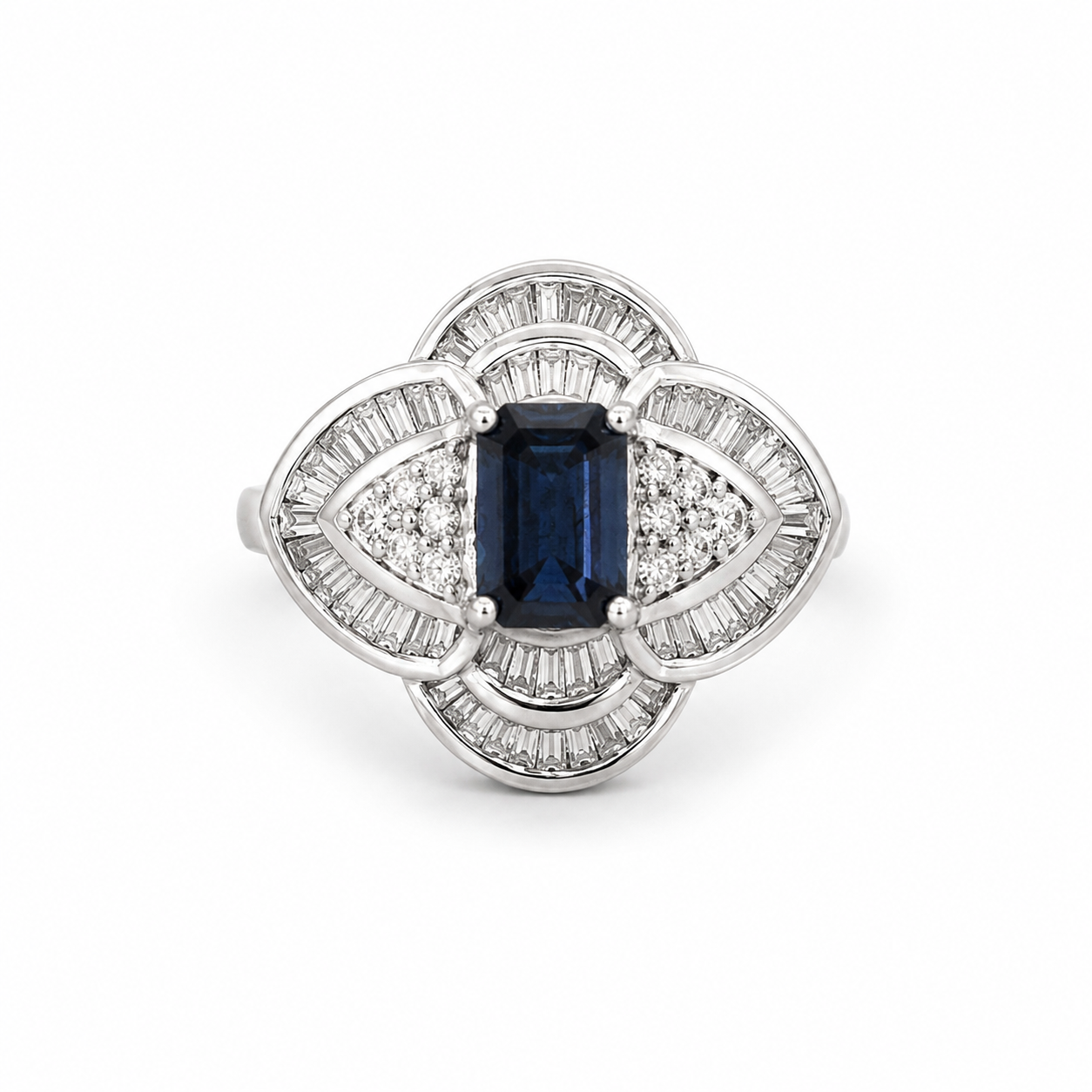 18KT White Gold 1.68 CTW 0.75 STW Sapphire Diamond Ring [K58H]